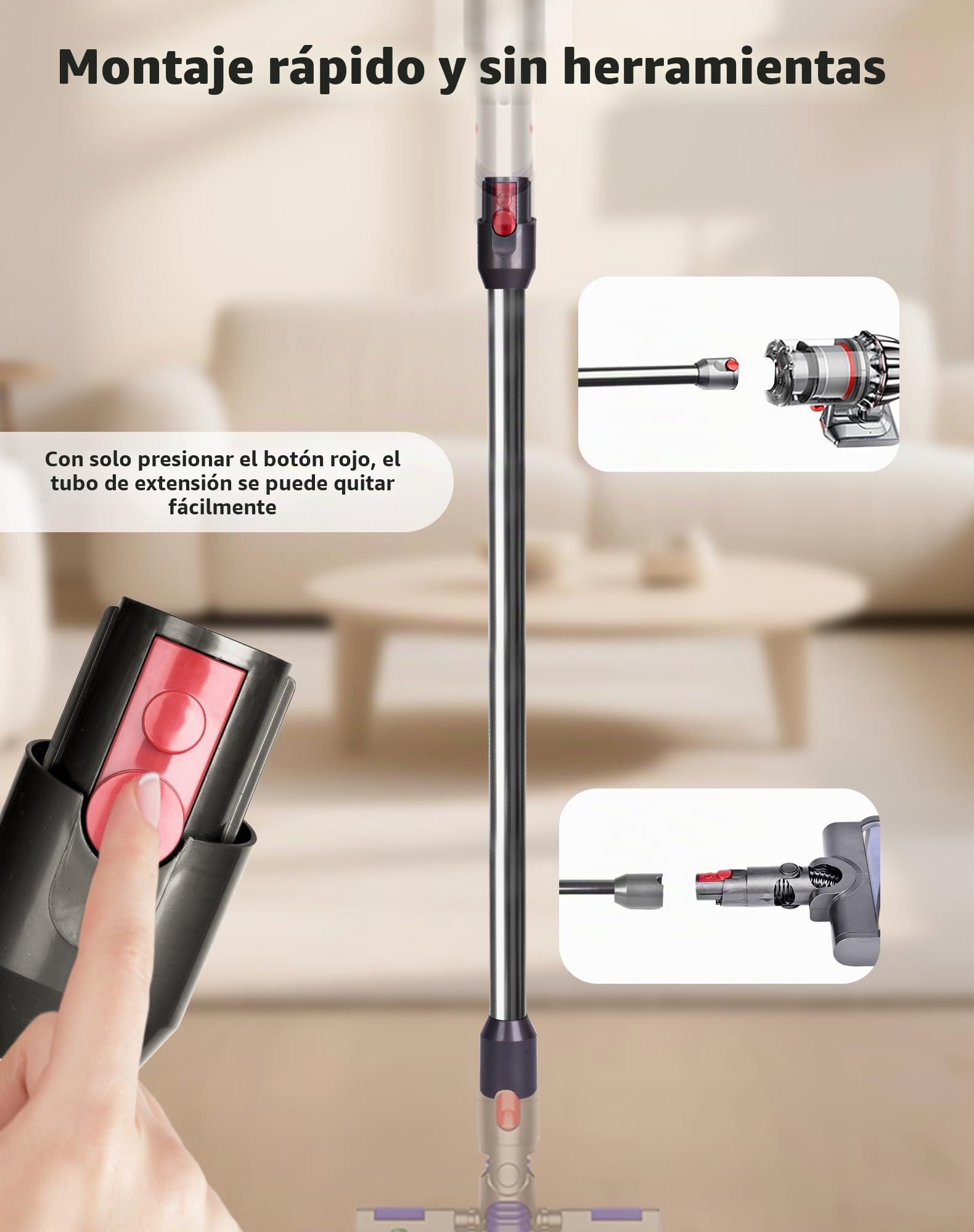 Tubo de extensión para aspiradora Dyson V12 Detect Slim / V10 Digital Slim tubo telescópico de aluminio de 74 cm con cierre rápido – Repuesto de tubo de aspiración accesorios