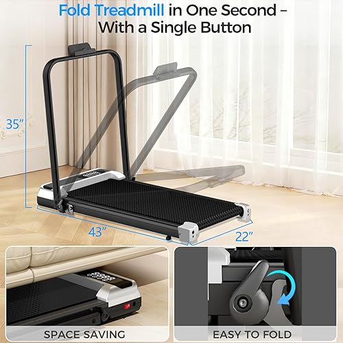 Miniatura 7 de Alfombrilla de caminadora con asa para el hogar y la oficina, caminadora plegable de 3.0 HP de bajo ruido para debajo del escritorio con control