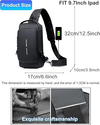 Miniatura 5 de Sling Bag for Men Anti-Theft USB Crossbody Backpack Waterproof Chest Daypack