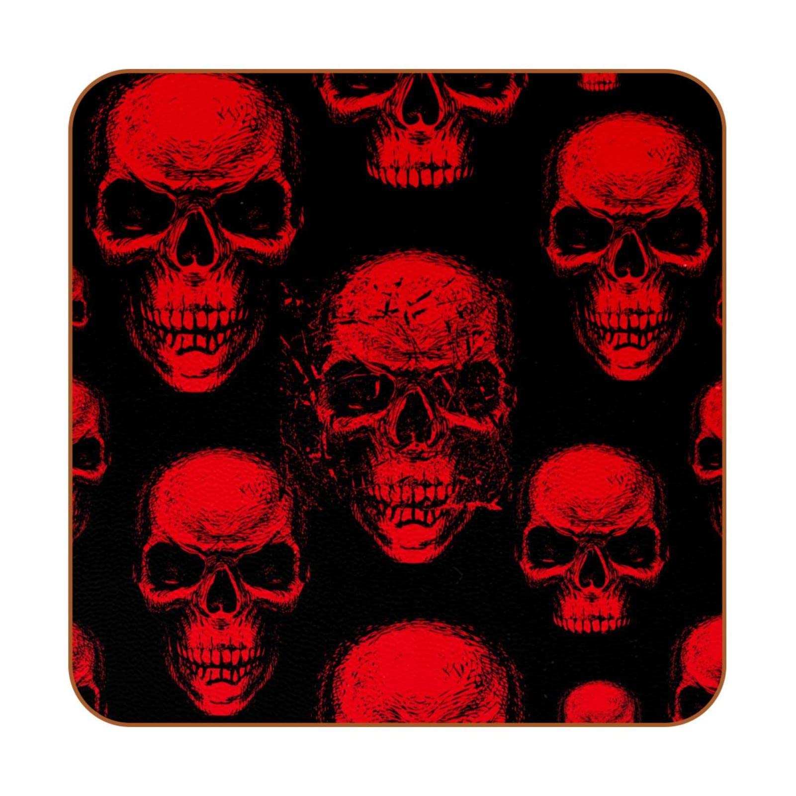 Dessous de verre tête de mort rouge antidérapant : protection thermique et haute adhérence