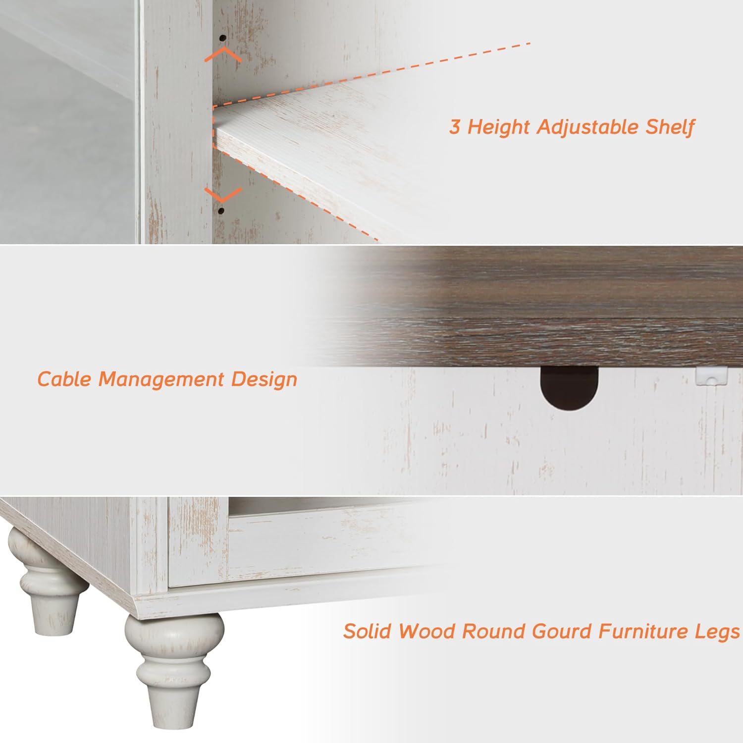 WAMPAT Sideboard Buffet Cabinets with 4-Glass Door, Kitchen Storage Cabinets with Charging Station, Wood Coffee Bar Table with Adjustable Shelf & 2 Drawers for Dining Room, Living Room, Rustic White