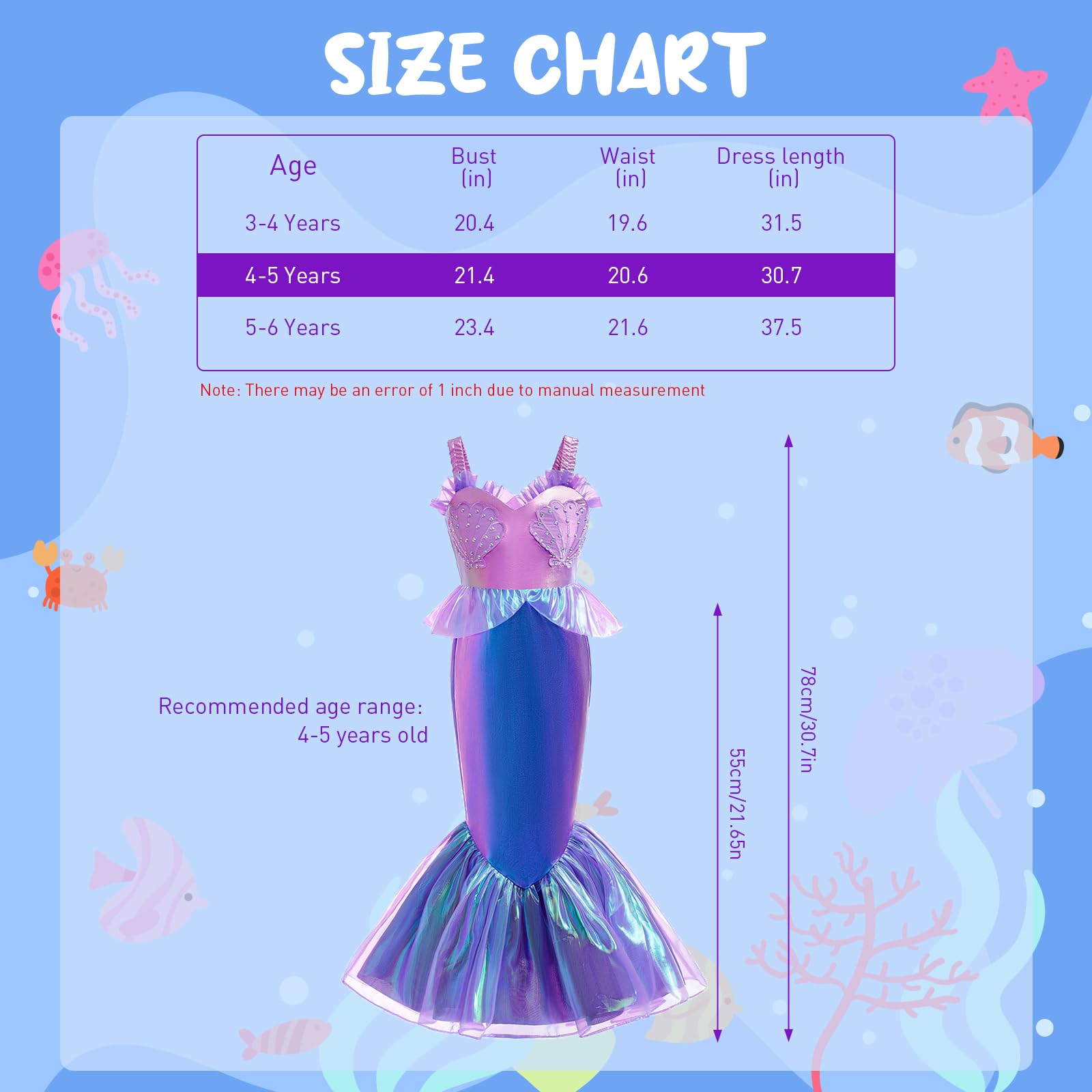 Buy PALAY Down Mermaid Dress For Kids Girls - Little Mermaid  