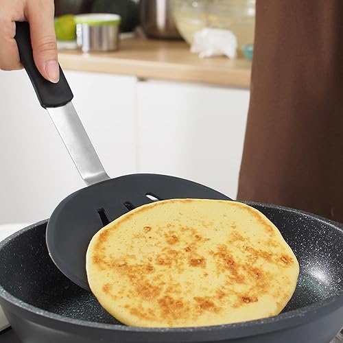 Miniatura 3 de Haofy Espátula de silicona flexible, volteador redondo ancho de chef, espátula de calor extra ancha para panqueques, huevos y tortillas