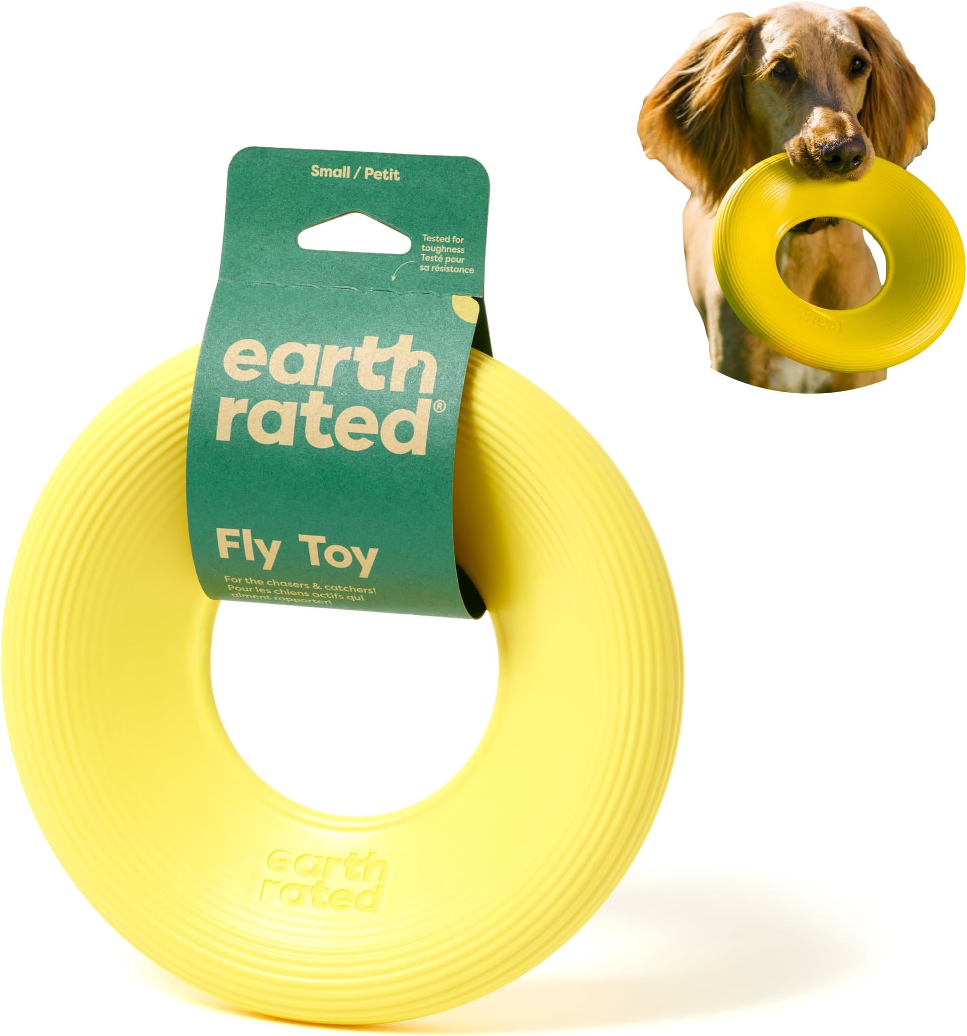 Earth Rated Flying Disc Toy for Dogs and Puppies, Interactive Dog Toys, Saucer Floats in Water, Small, Yellow