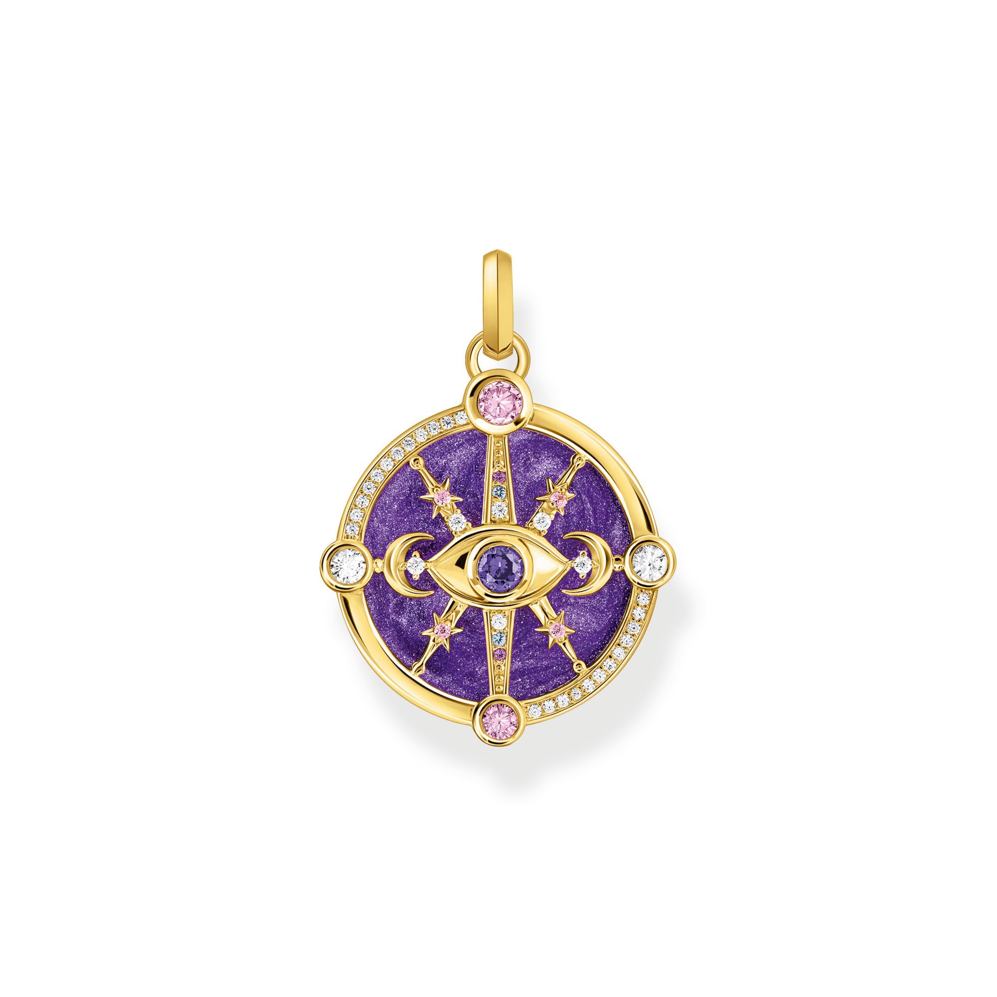 THOMAS SABO Kettenanhänger Auge mit kosmischen Details und bunten Steinen Silber vergoldet Kaltemail, 925 Sterlingsilber