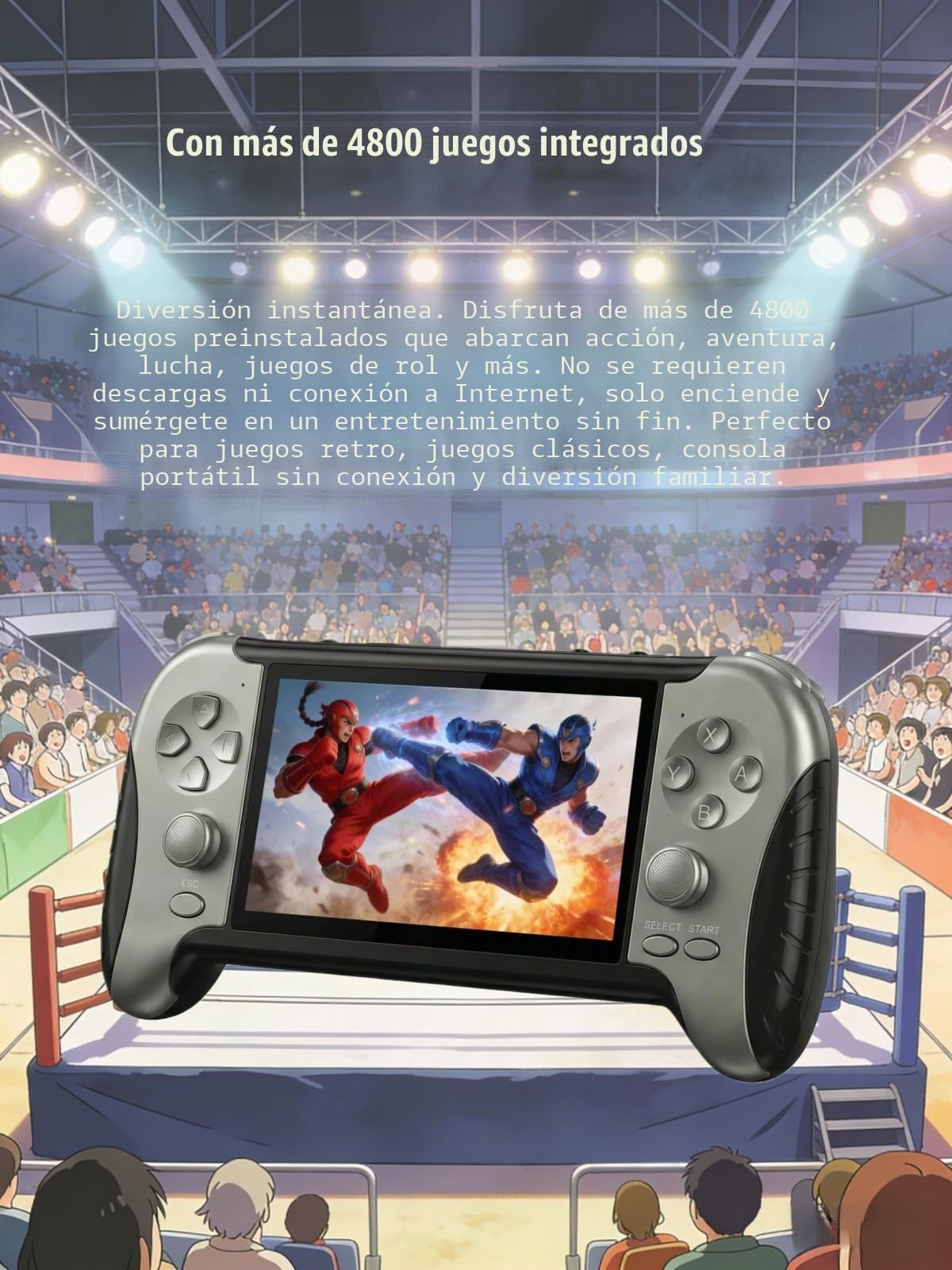 Consola de Juegos Retro YHFITN de 4,3 Pulgadas con Juegos Integrados, Salida de TV, Reproductor de vídeo y música, batería Recargable, cumpleaños para Adolescentes y Adultos.