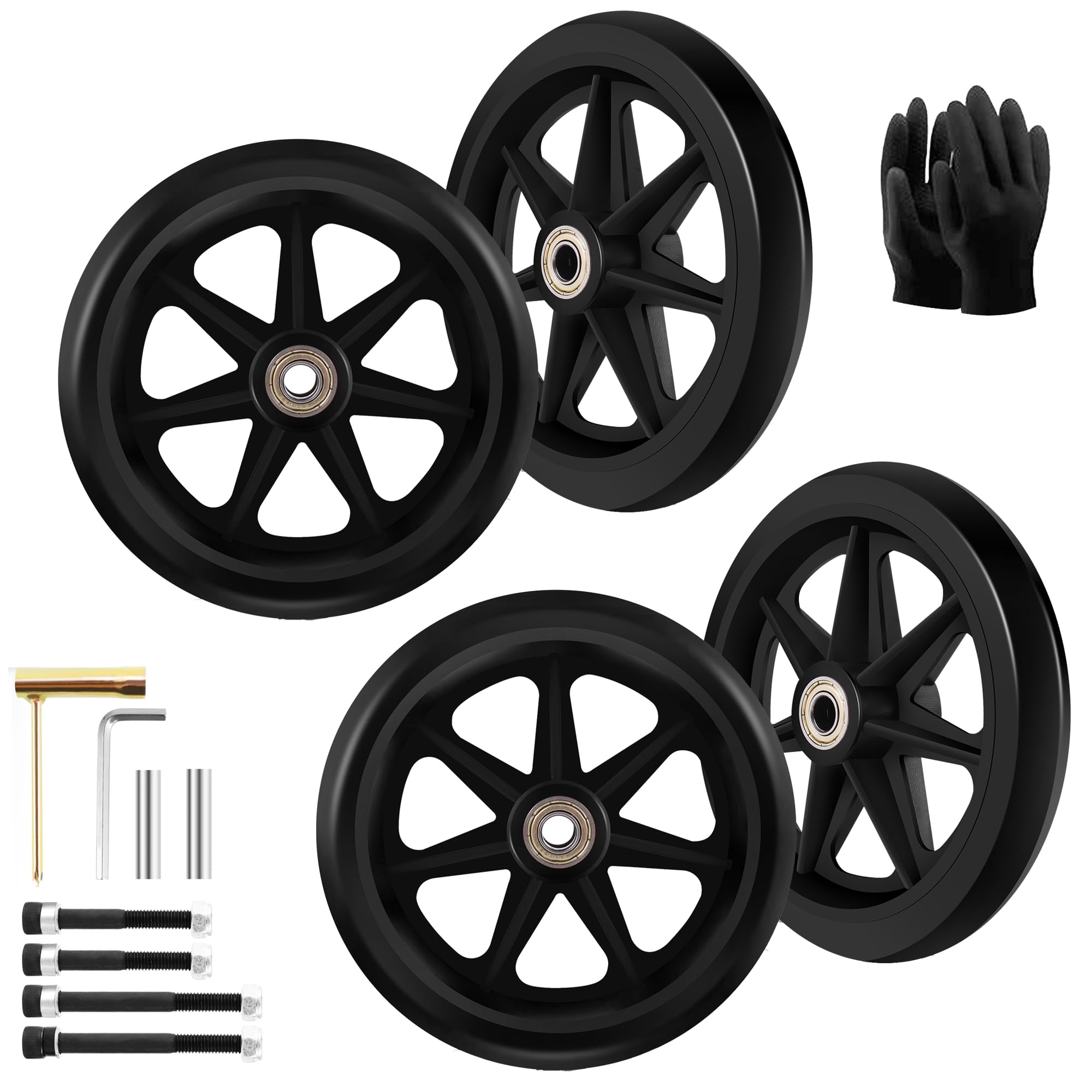 4 Pack 6 Inch Solid Replacement Wheels - Environmentally Friendly Rubber Material, Wear-Resistant PU Tires, Anti-Slip, and Durable ABS Wheel Hub