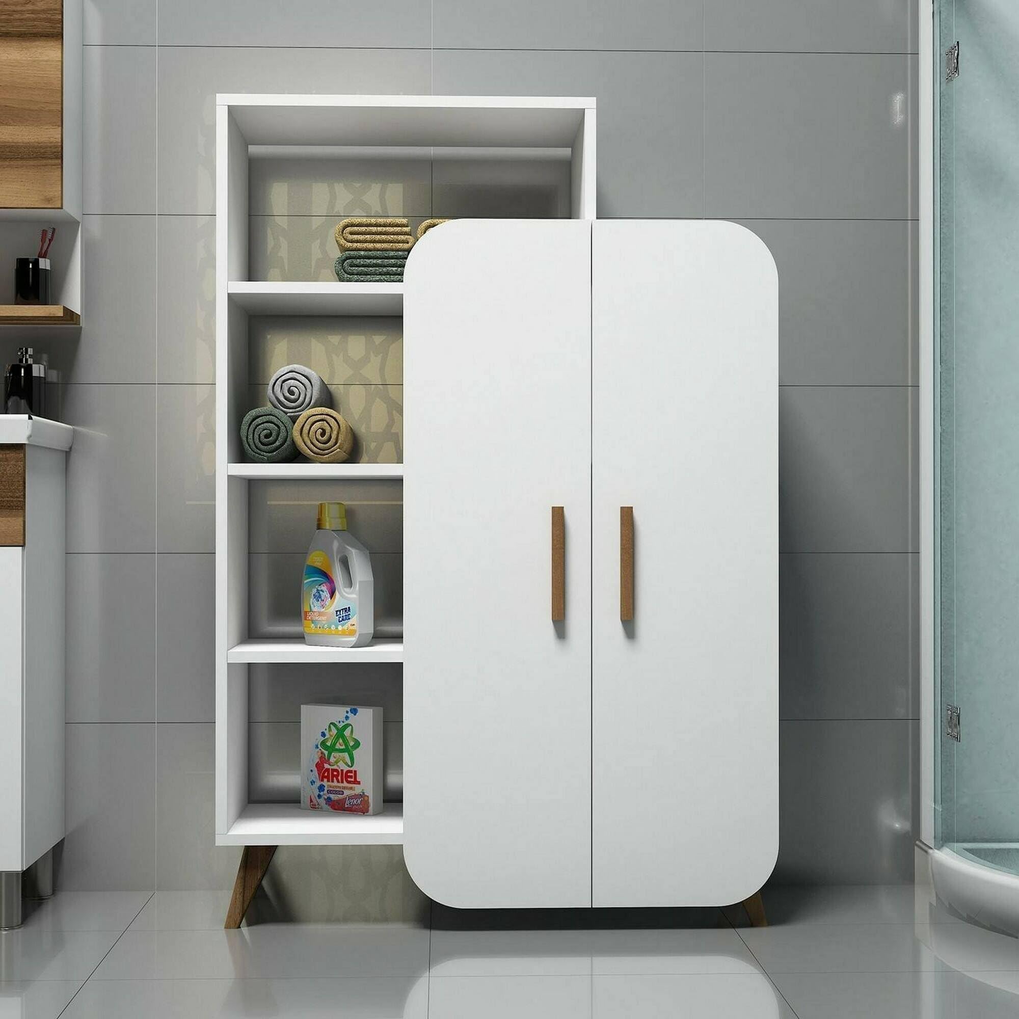 Dmora - Buffet Capella, Buffet du Salon, Commode de Salon, Garde-Manger de Cuisine, 90x32h132 cm, Blanc