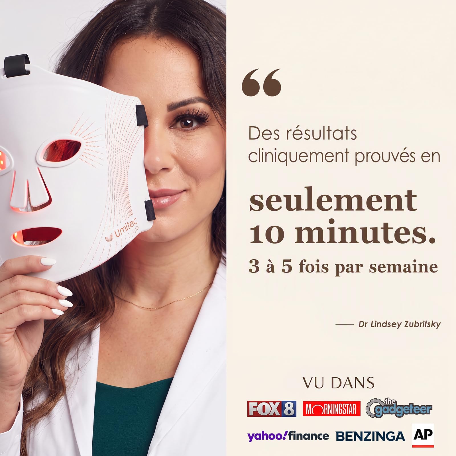Masque LED Visage, Luminothérapie 4 Modes, Yeux, 4000 mAh(Blanc)