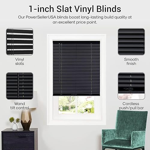 Miniatura 4 de PowerSellerUSA Persianas de vinilo sin cordón de 1 pulgada para oscurecer la habitación, 64 pulgadas de largo x 32 pulgadas de ancho, modo de