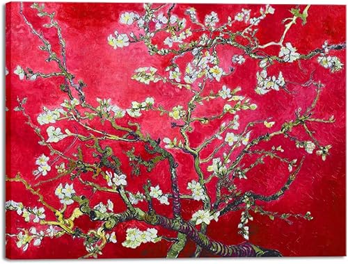 Wieco Art Lienzo de reproducción de pinturas de Vincent Van Gogh con flor de almendro rojo extra grande, arte de pared para decoración del hogar y