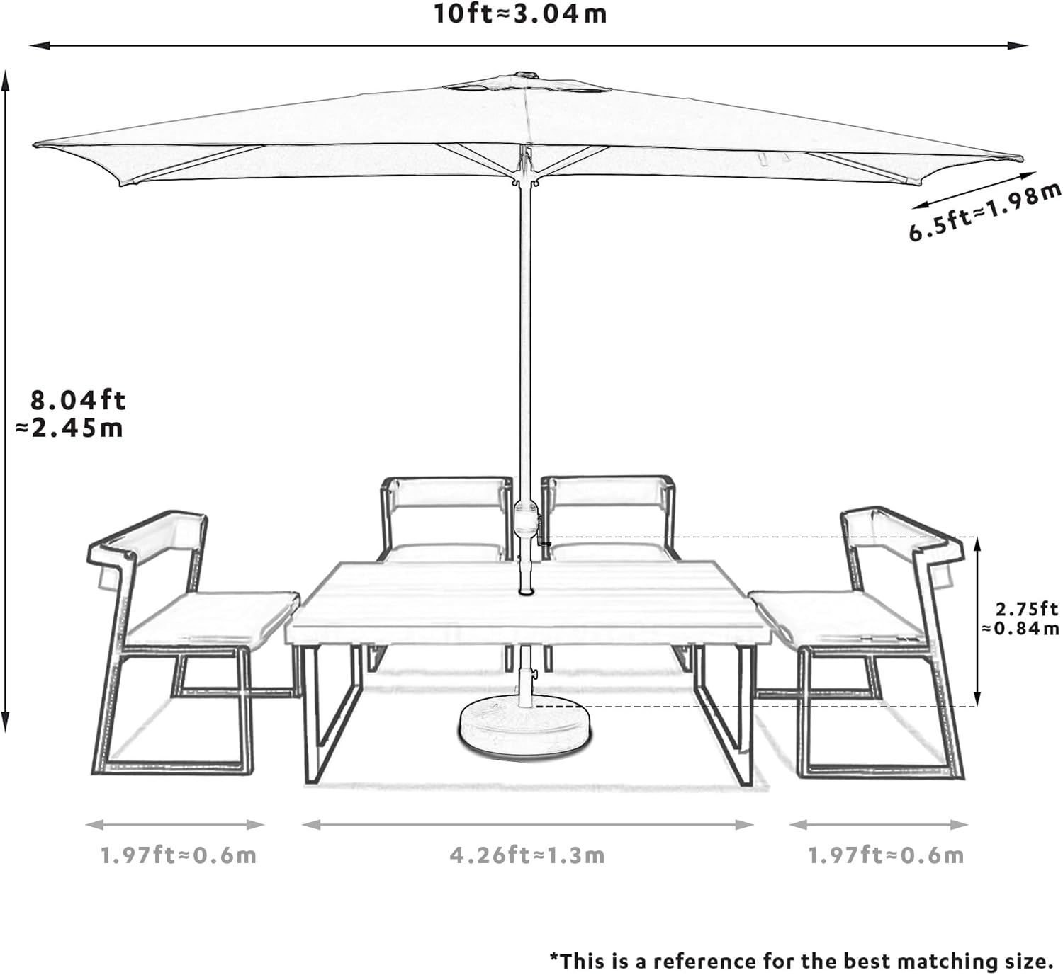 ABBLE Outdoor Patio Umbrella 10Ft x 6.5 Ft Rectangular with Crank, Weather Resistant, UV Protective Umbrella, Durable, 6 Sturdy Steel Ribs, Market Outdoor Table Umbrella, Dark Gray