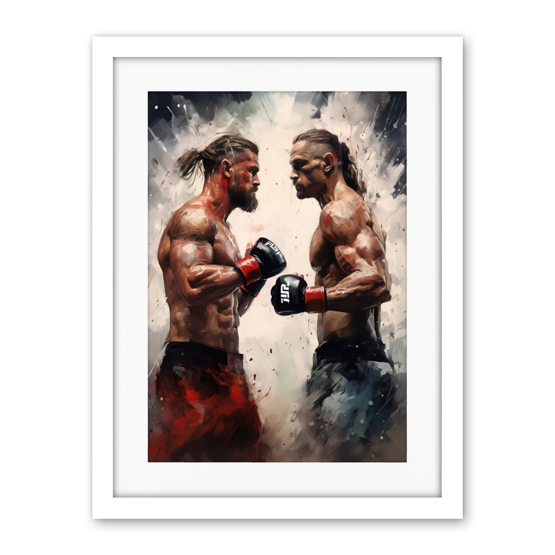 Artery8 Cage Fight Oil Paint Artwork Combat Mixed Martial Arts Boxing Wrestling Artwork Framed Wall Art Print 18X24 Inch