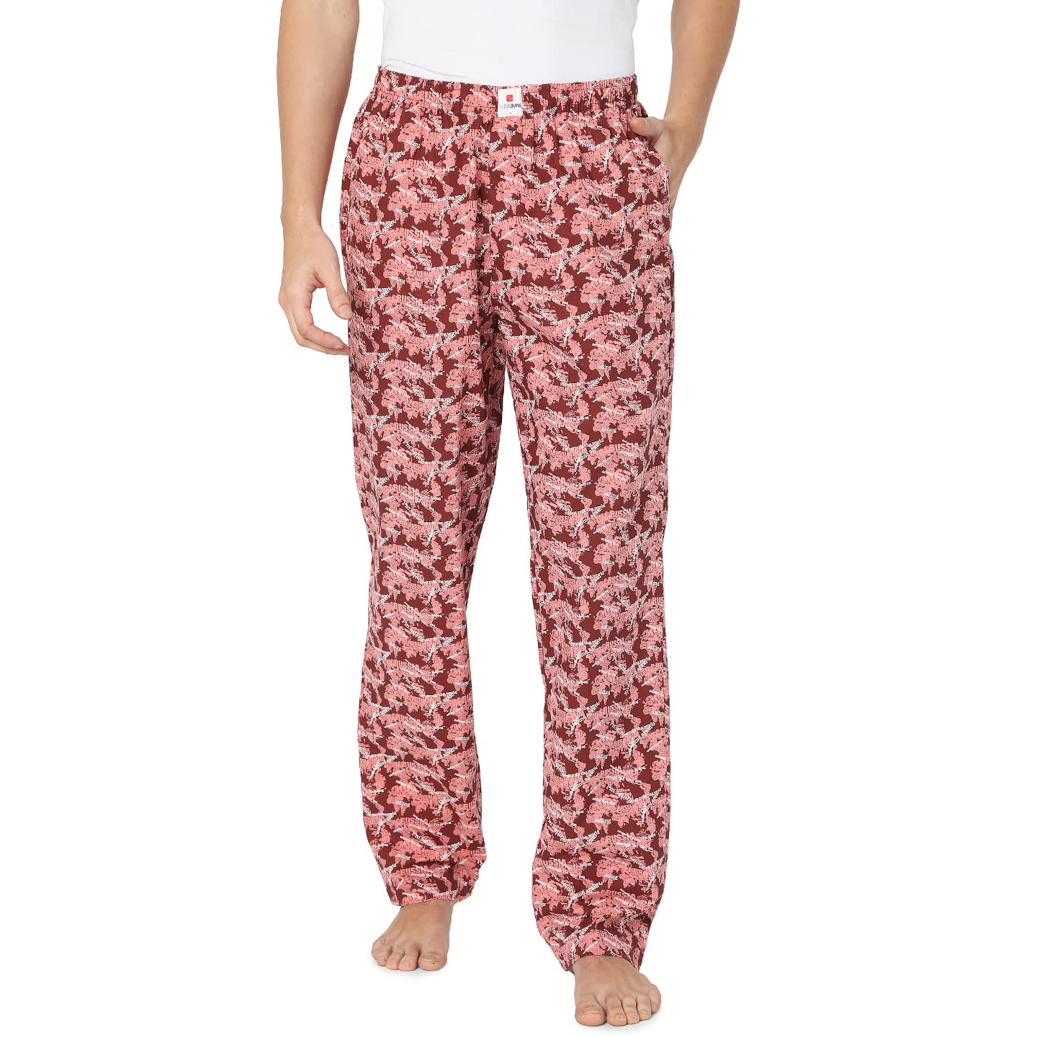 underjeans by Spykar Men Red Printed Cotton Lounge Pants-picture-13