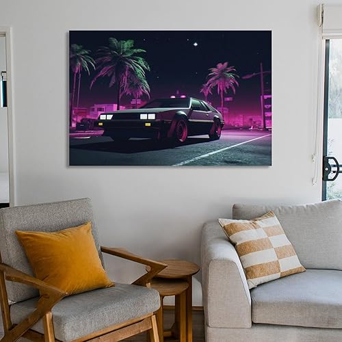 Miniatura 6 de Pósteres clásicos de auto con palmeras Synthwave retro neón retrowave para habitación de hombre, sala de estar, dormitorio, impresiones artísticas