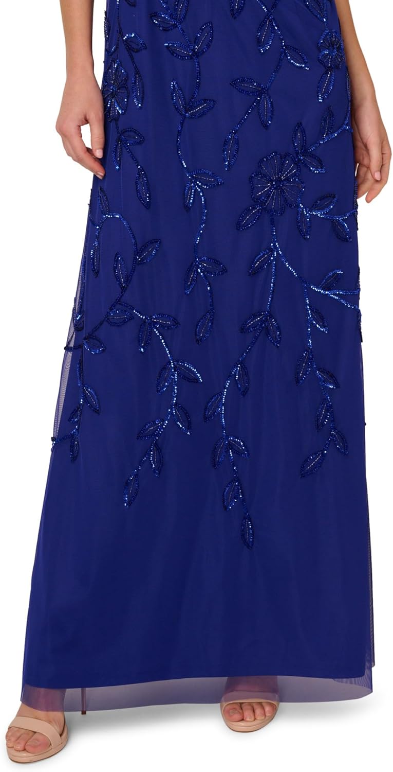 Adrianna Papell Women's Blouson Beaded Long Dress | Formal Beaded Dress with Bloused Bodice & Floral Embellishments - Image 5