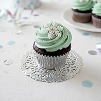 Vista 5 de The Baker Celebrations Tapones redondos de papel de encaje de 4 pulgadas, paquete de 100 tapices decorativos desechables para postres, pasteles