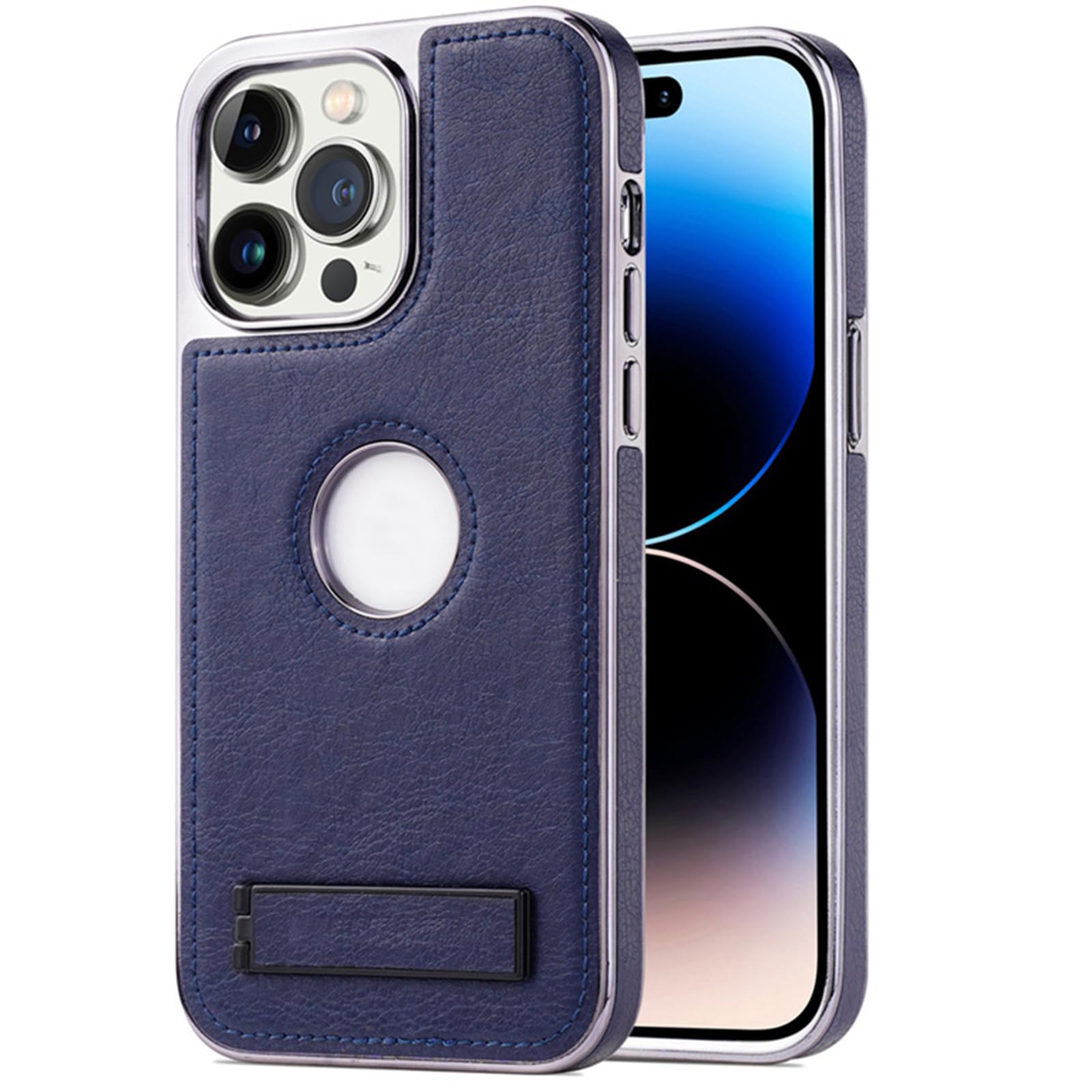 Galwanizowane etui do iPhone 16 Pro Max/16 Pro/16 Plus/16, wąskie skórzane etui z uchwytem z logo widoku, odporne na wstrząsy, etui ochronne na aparat, niebieskie, rozmiar 16 Plus