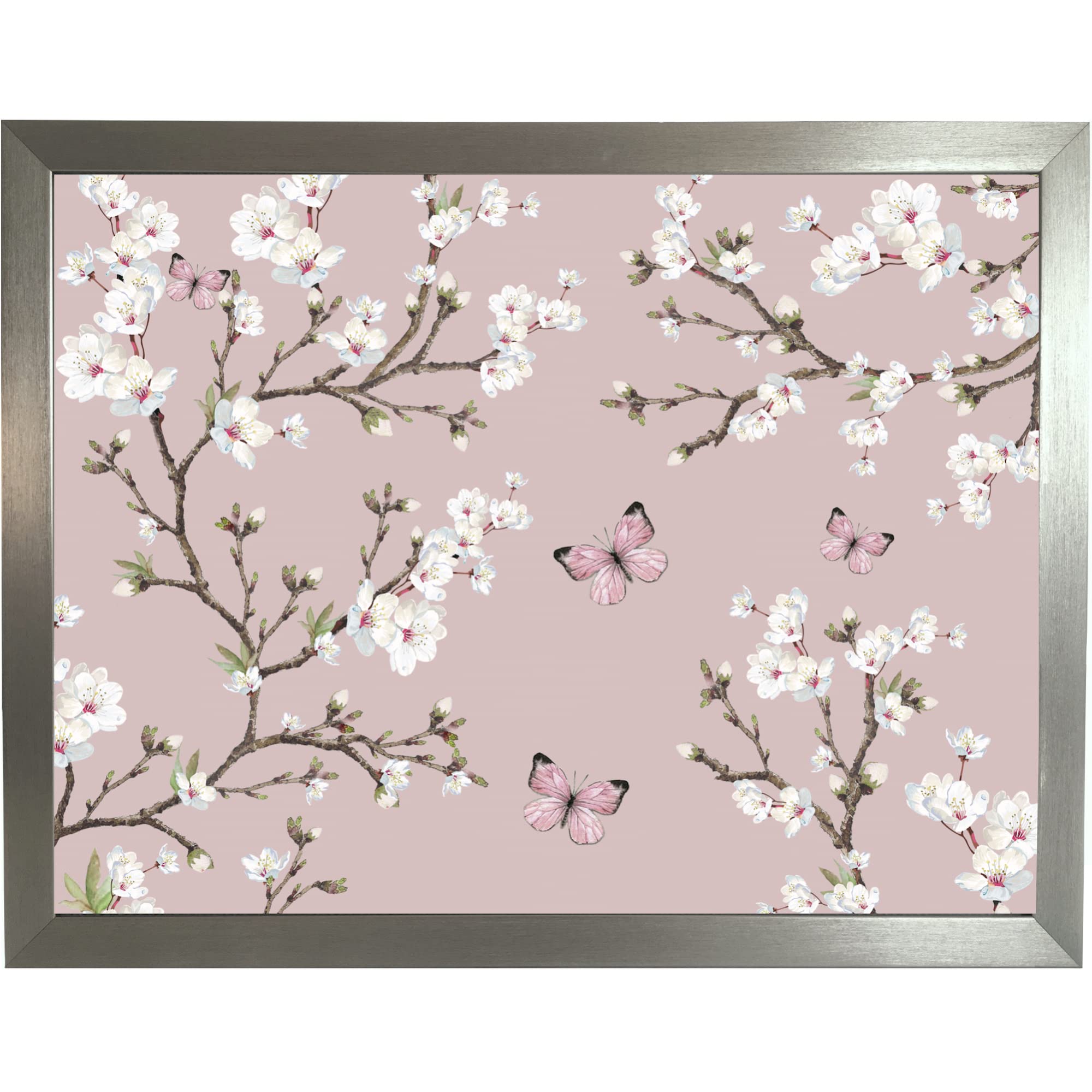 Trove Homewares Cherry Blossom Flowers Silver Frame Floral Lap Tray: Bean Bag Tray With Cushion, Laptop Desk, Padded Eating Tray Table (Cherry Blossom Flowers Silver Frame)