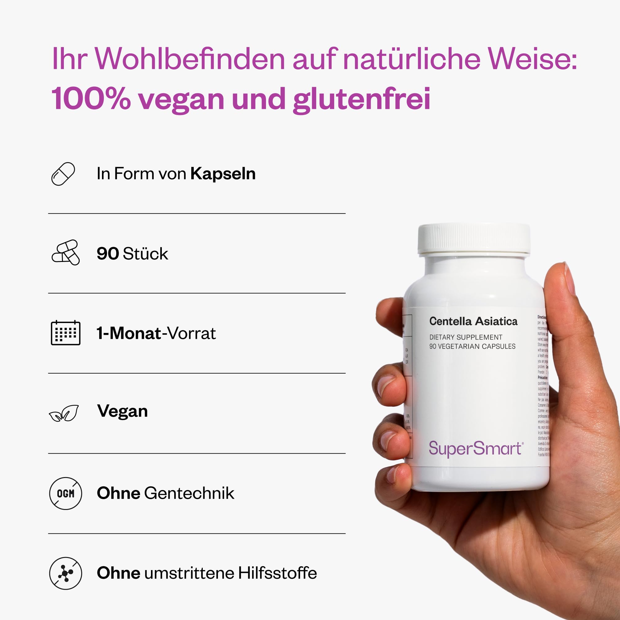 Centella Asiatica - Tigergras - Unterstützt das geistige Wohlbefinden und baut Stress ab - Trägt zu einem gut funktionierenden Immunsystem bei - Vegan - Glutenfrei - Supersmart