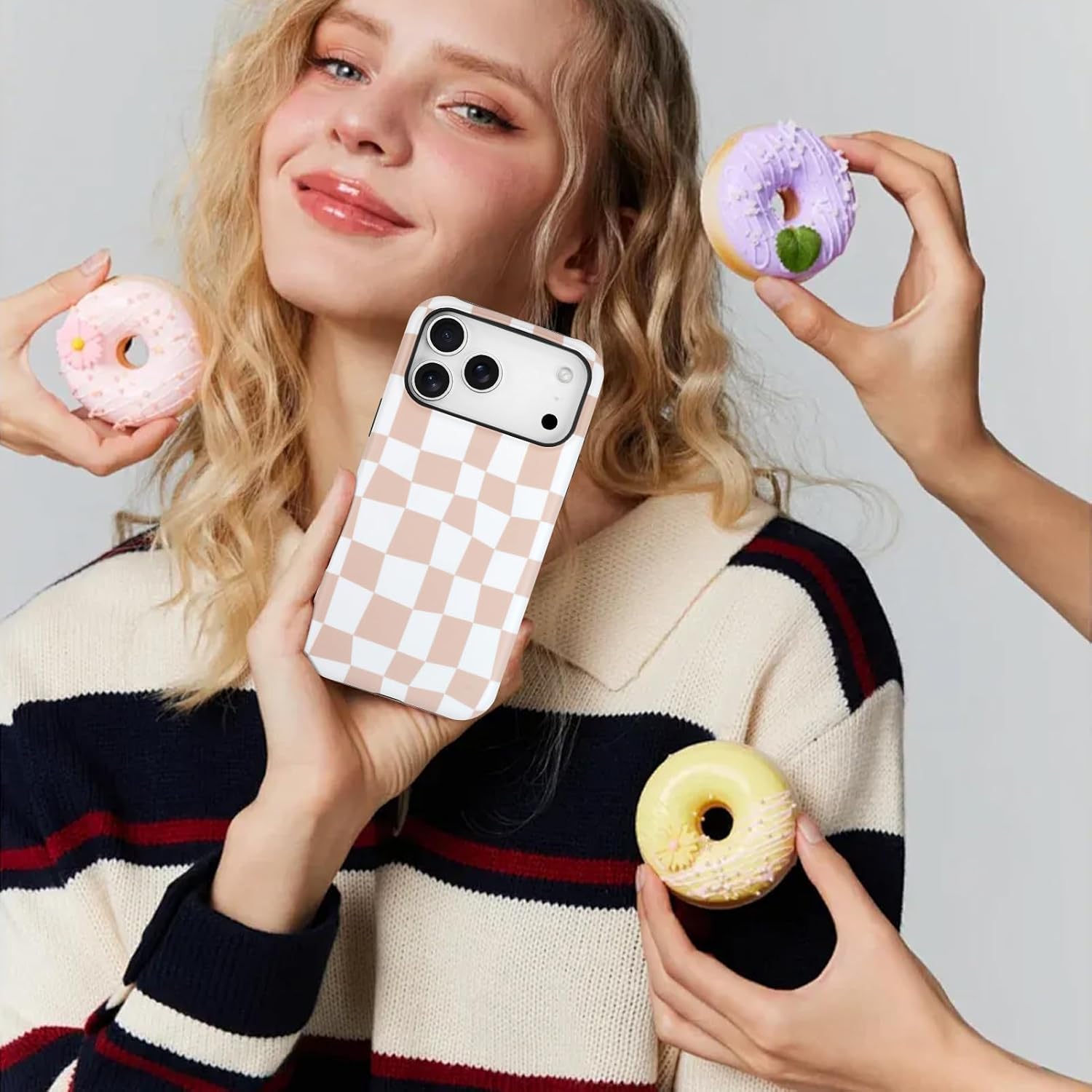 SOKAD Magnetic Checkered Phone Case for iPhone 17 Pro Max, Cute Grids Plaid Checkerboard Pattern Compatible with Magsafe Matte Protective Case Cover with Screen Protector for Girls Women, Brown - Image 6