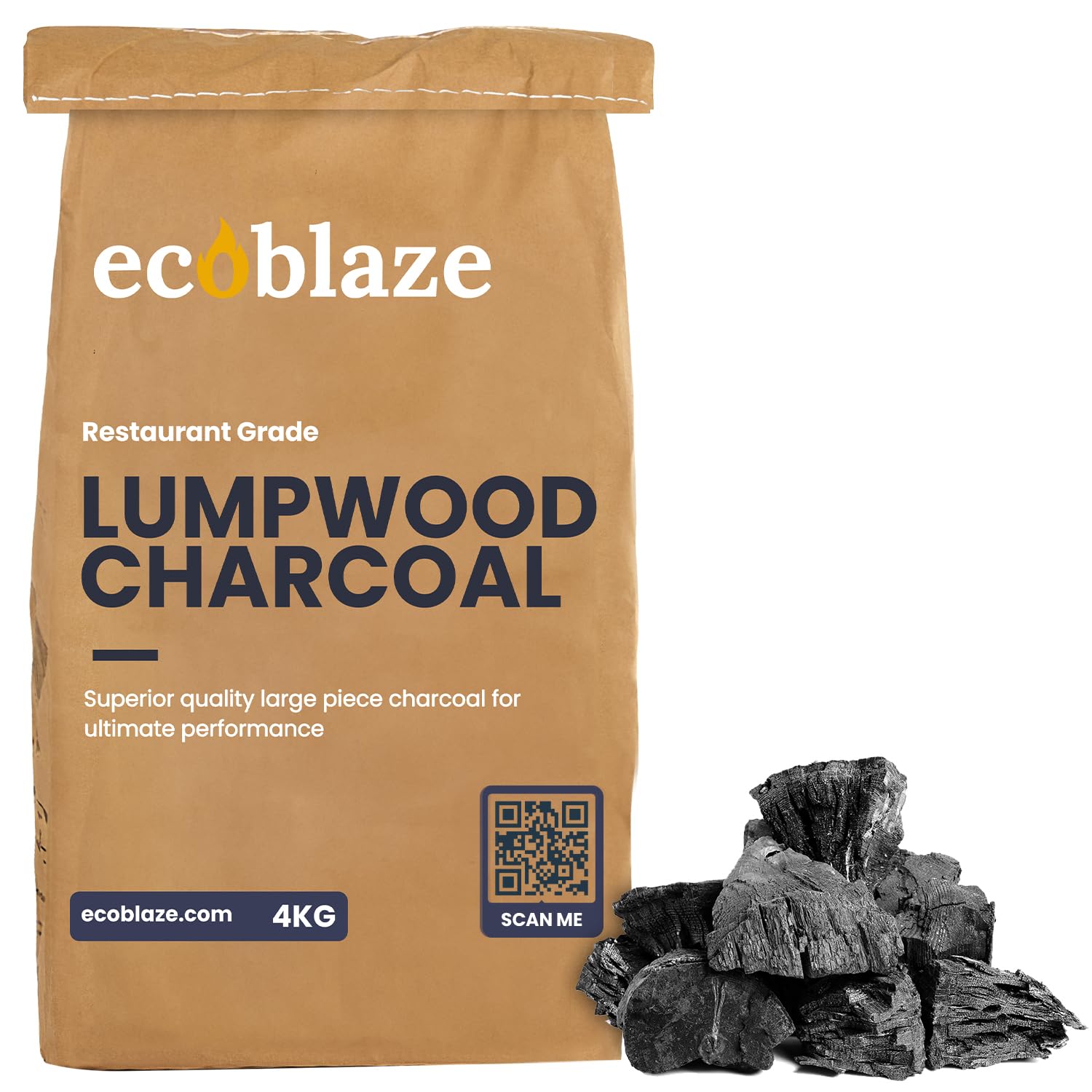 Ecoblaze Natural 4Kg Lumpwood Charcoal – Premium & Restaurant Grade Smokeless Charcoal For Bbq, Smoker & Pizza Oven - Ideal & Great Alternative To Charcoal Briquettes