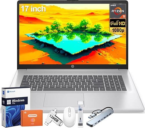 Vista 10 de HP PC portátil 17, Intel Core de 11 generación, 4 GB de RAM, SSD de 256 GB, gráficos UHD, pantalla HD+ de 17.3 pulgadas, Windows 11 Home, combo