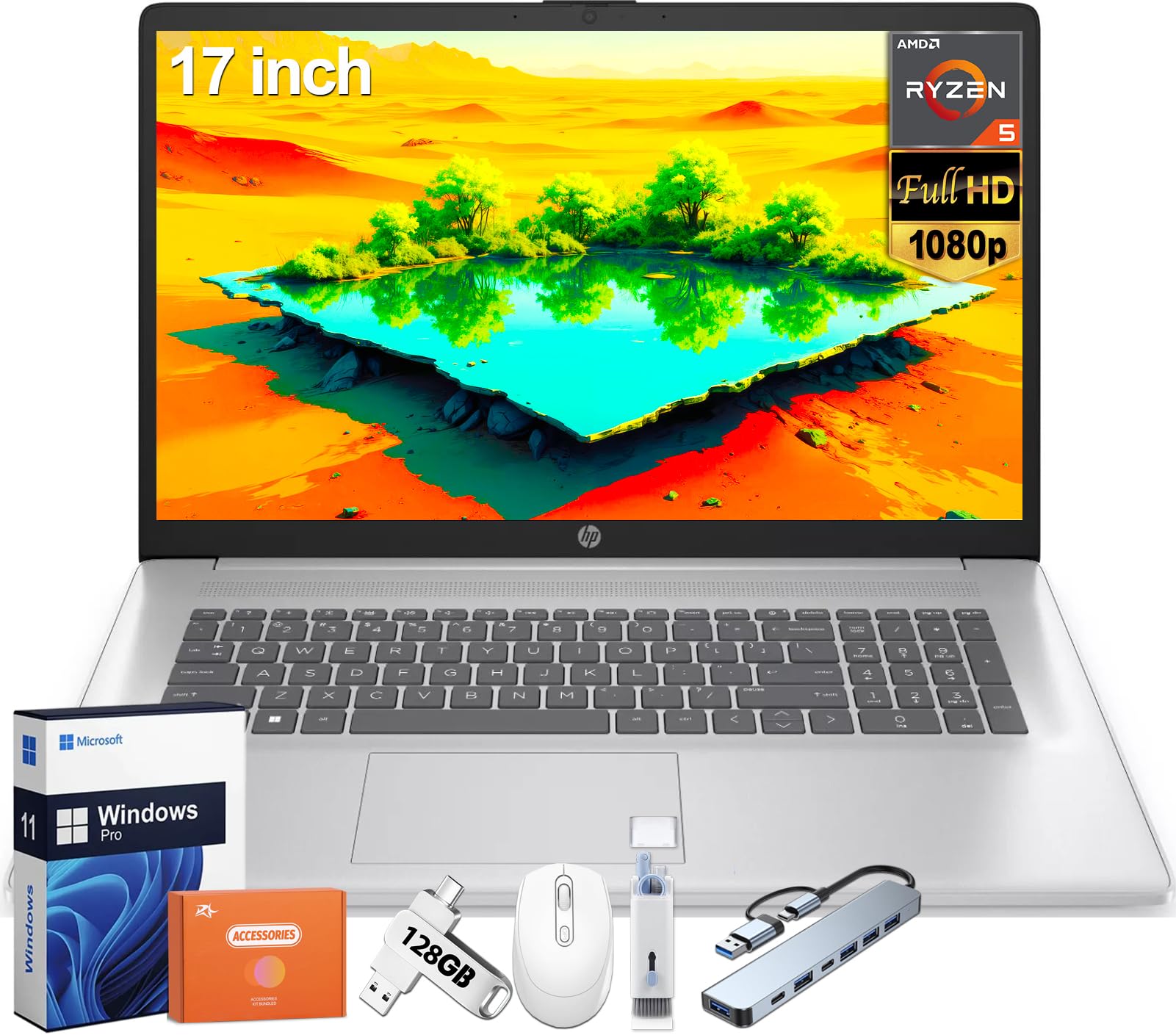 Amazon.com: HP 17 inch Laptop, Windows 11 Pro, AMD Ryzen 5 7430U