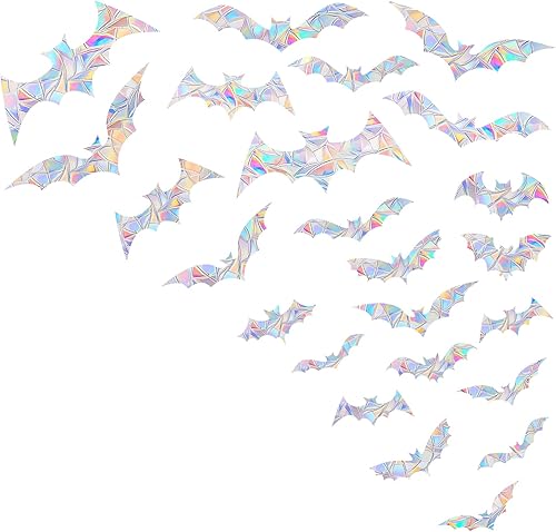 AREAWA Calcomanías de murciélago arcoíris, 24 unidades, vinilo no adhesivo, disuasorio de huelga de pájaros, calcomanías decorativas para puertas de