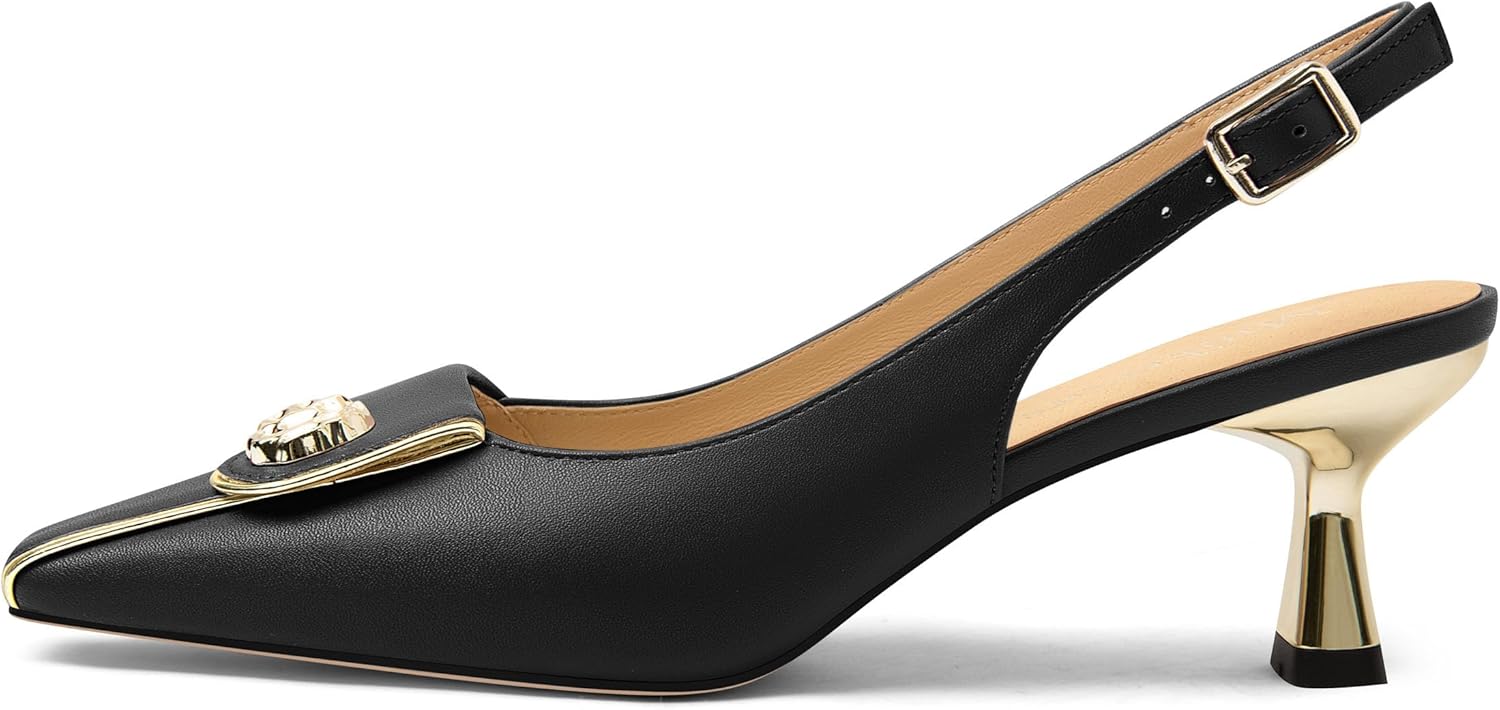 Women's Kitten Heels Slingback Square Toe Low Heel Pumps Closed Toe Matte Slip On high Heels Womens Work Dress Office Wedding Party Shoes 2 Inch - Image 3