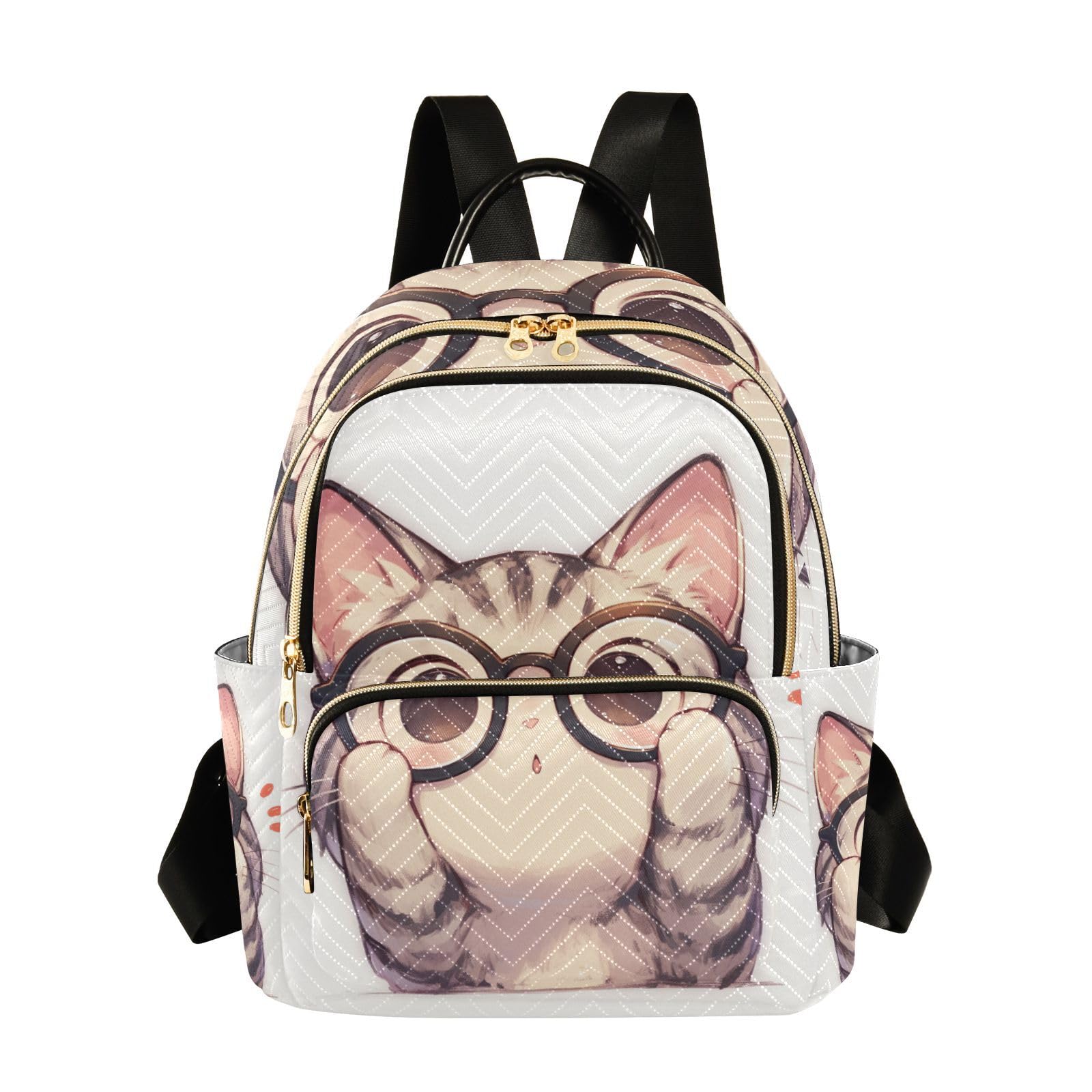 Sac à dos chat mignon avec lunettes pour le collège - 8