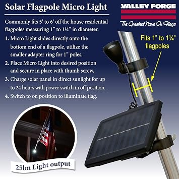 Micro Solar Light Black LED Flagpole Light Up to 8 Hours of Illumination Adjustable Mounting Options - Bright and Durable - Built to Withstand the Outdoors and Weather By Valley Forge Flag
