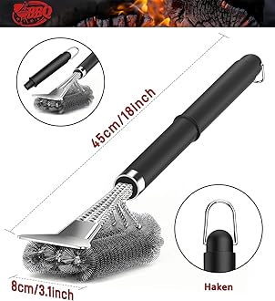 Grill Brush and Scraper, 18" Bristle-Free BBQ Cleaning Grill Brush, Stainless Steel Barbeque Grate Cleaner, Grilling Accessories for Ceramic Iron, Gas/Charcoal Grill, Silver
