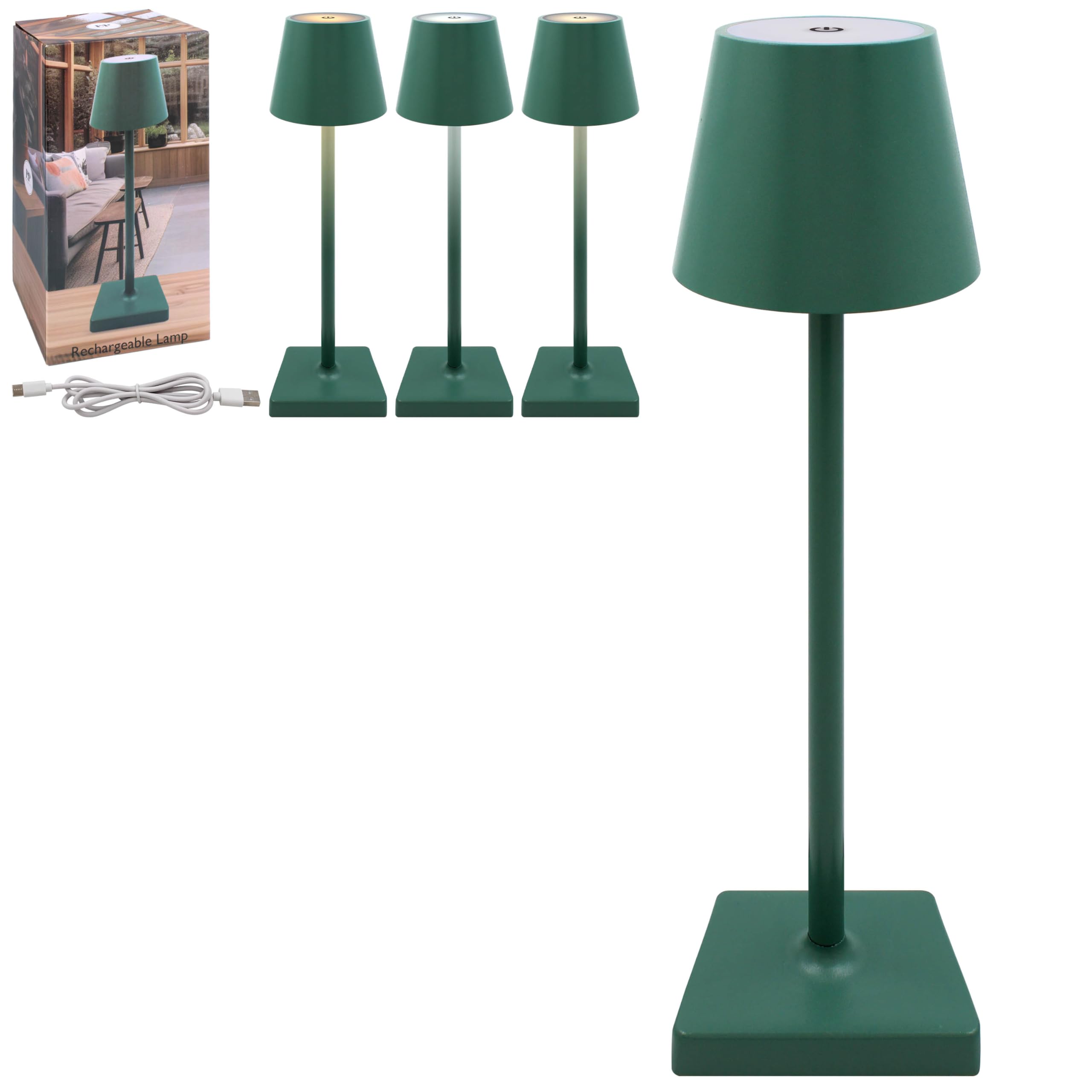 L & P Home & Gifts Lesser & Pavey Green Rechargeable Touch Lamp | Gift for Women & Men | Bedside Nightstand Table Lamp | Battery Powered Touch Control Night Lights — image 1