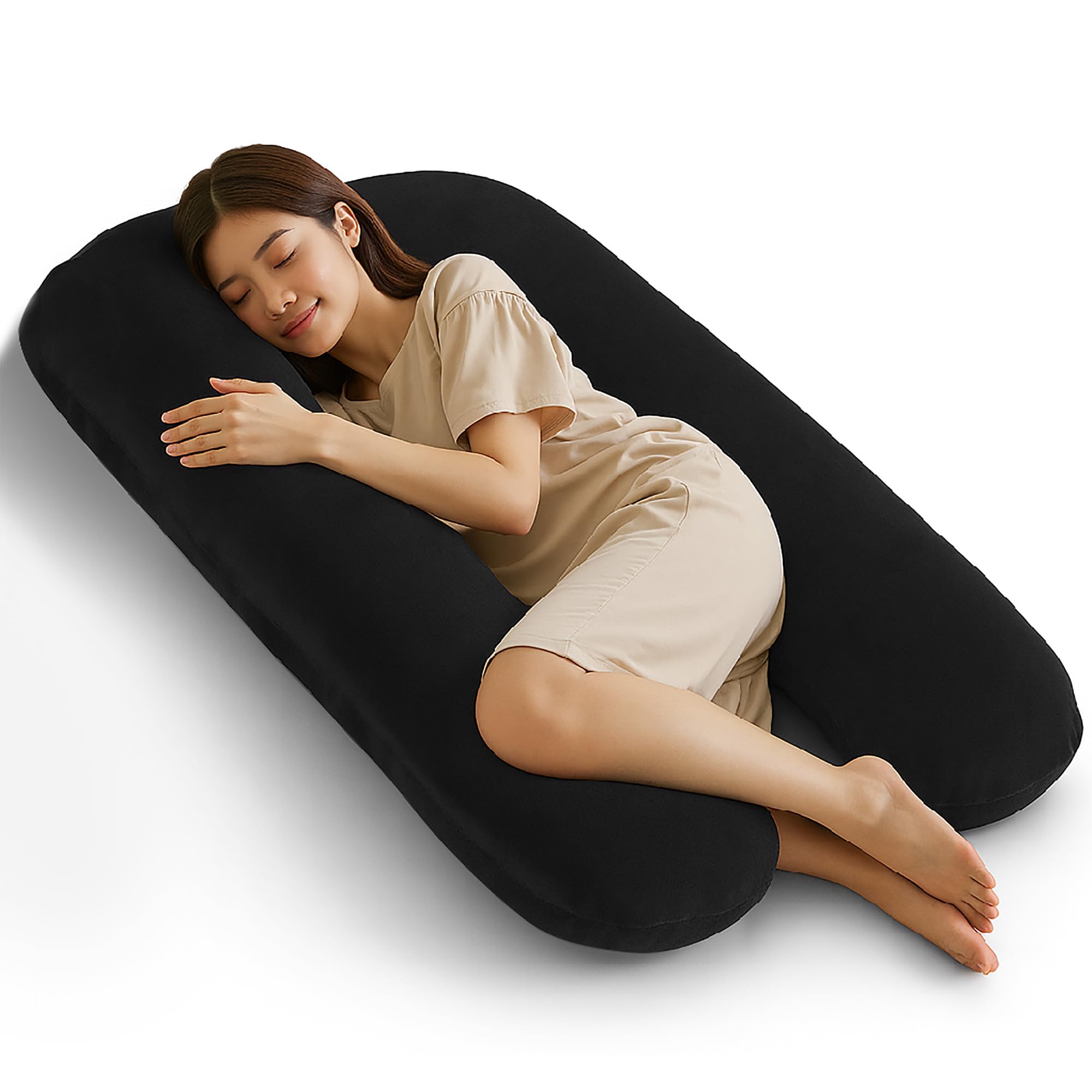 VECELO 抱き枕 U型 体圧分散 全身サポート 約140×70×20cm 充填量2.7kg ブラック 快眠重視