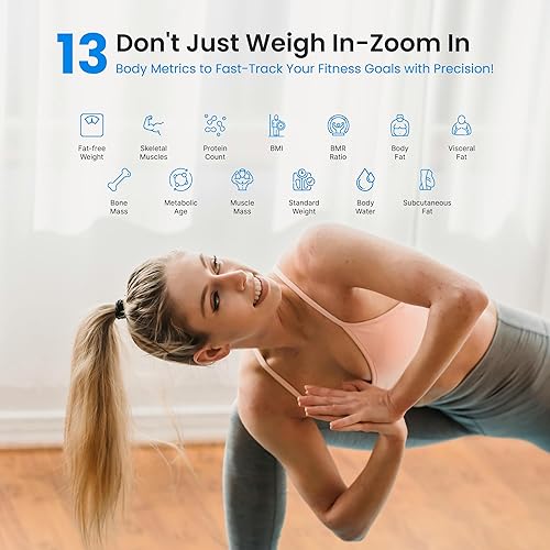 Miniatura 2 de Báscula inteligente para peso corporal de hasta 396 libras, báscula digital blanca de baño con aplicación, monitor de IMC preciso y grasa corporal,