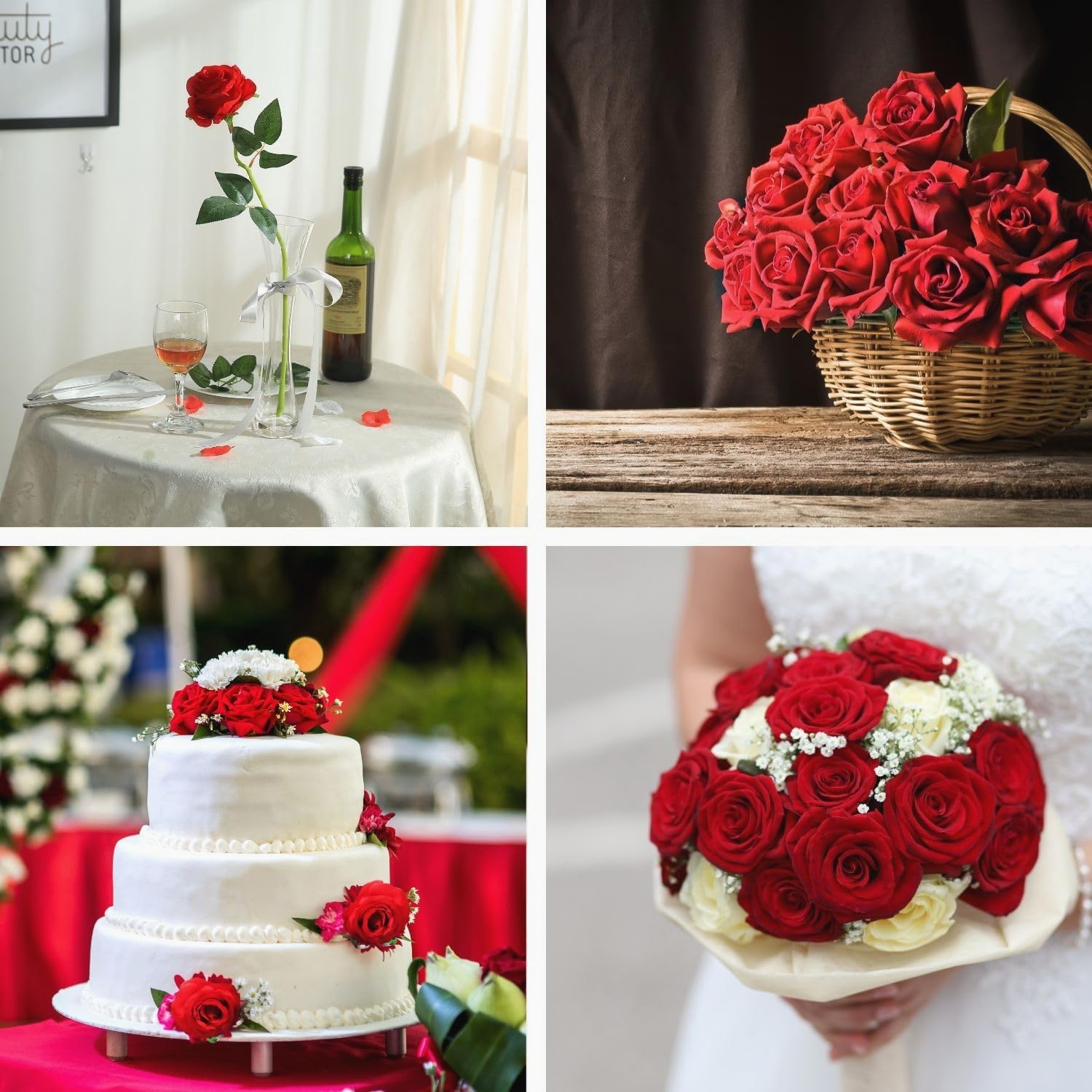 JUSTOYOU 10Pcs Artificial Roses Flowers, Realistic Blossom Roses, Real Touch Silk Rose, Single Fake Flower Long Stem Bouquets for Home Wedding Party Decoration - Image 5