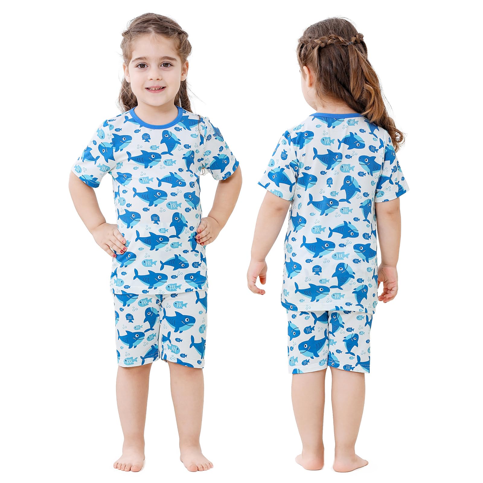 HAHASHOW Schlafanzug Jungen Kurz Sommer Bambus Bekleidungssets für Mädchen 2-8 Jahre Atmungsaktiv Kinder T-Shirt und Shorts