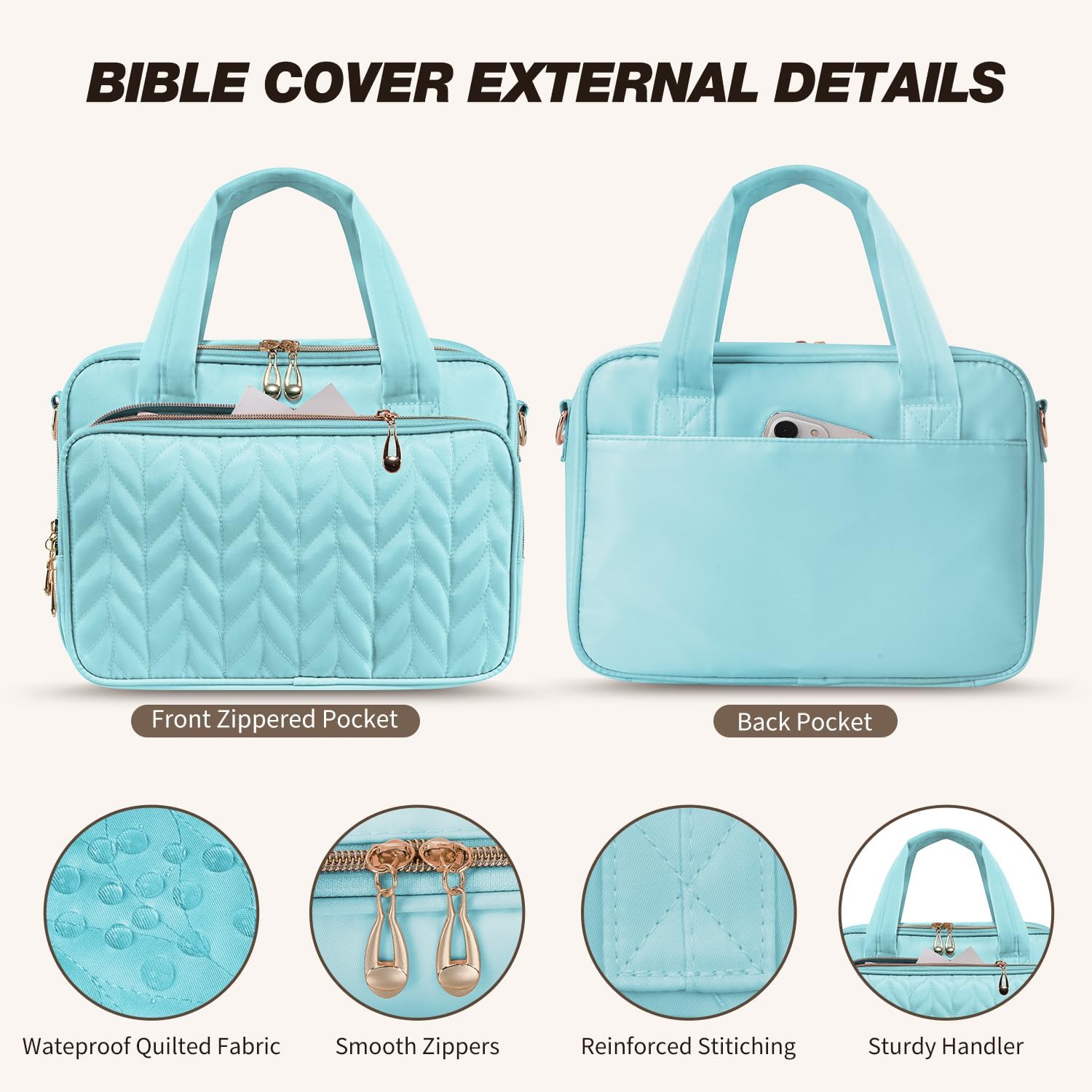 KOPKOFT Bible Cover Case for Women, All-in-One Bible Study Supplies Journaling Kit with Highlighters Tabs, Quilted Book Carrying Cases, Christmas Christian Gifts for Women(Blue Green)