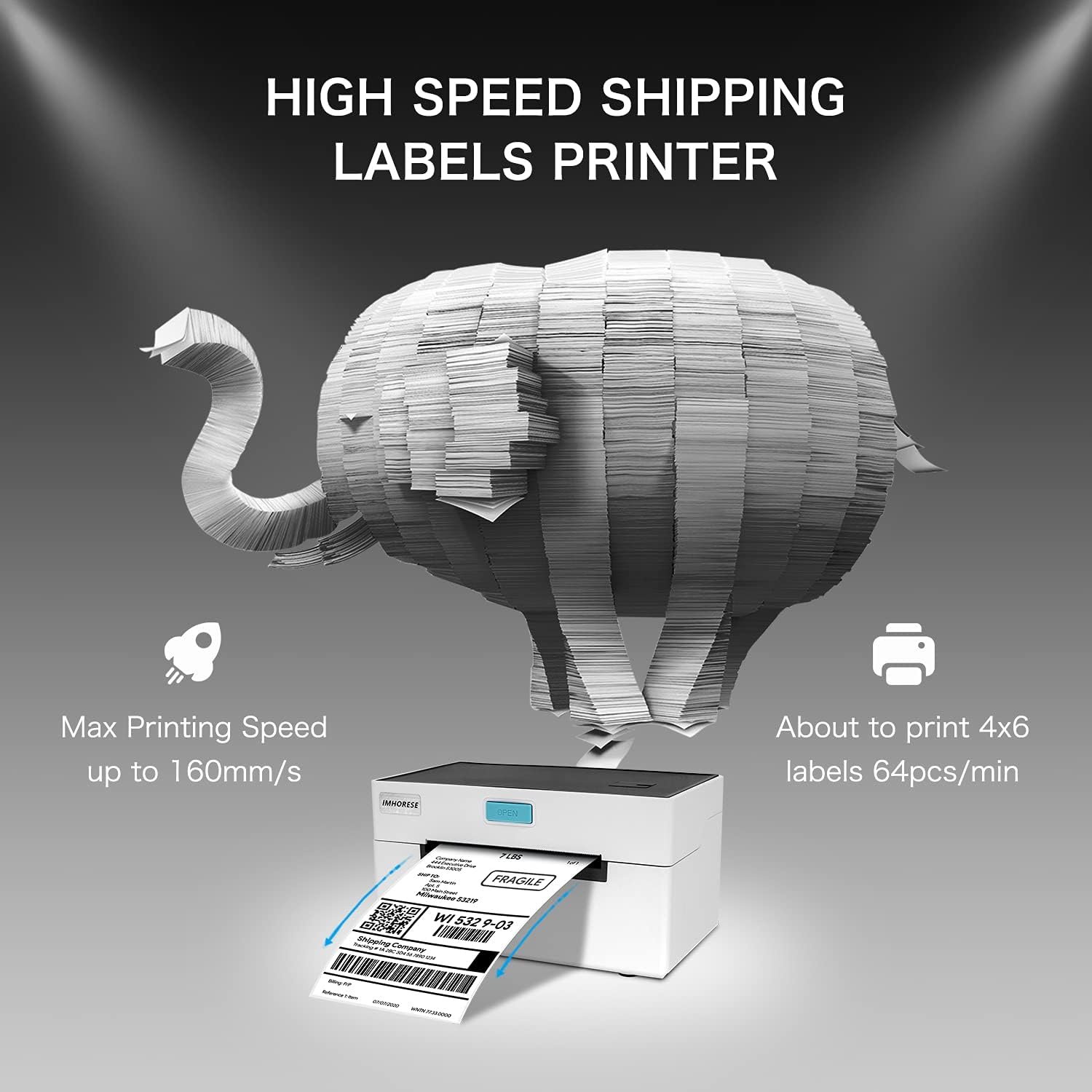IMHORESE Thermal Shipping Label Printer 4×6, 160mm/s Direct Thermal