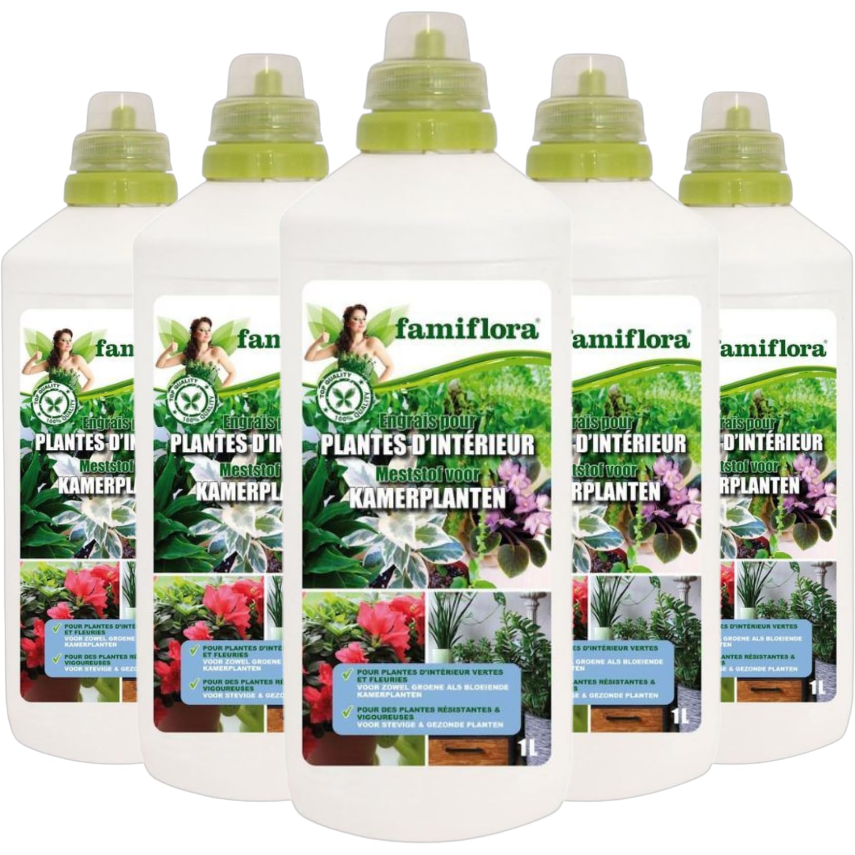 Engrais pour plantes d'intérieur 5L (5 x 1L) - Convient aux plantes vertes et à fleurs pour une jungle urbaine luxuriante - La floraison abondante garantit que vos plantes sont toujours sous