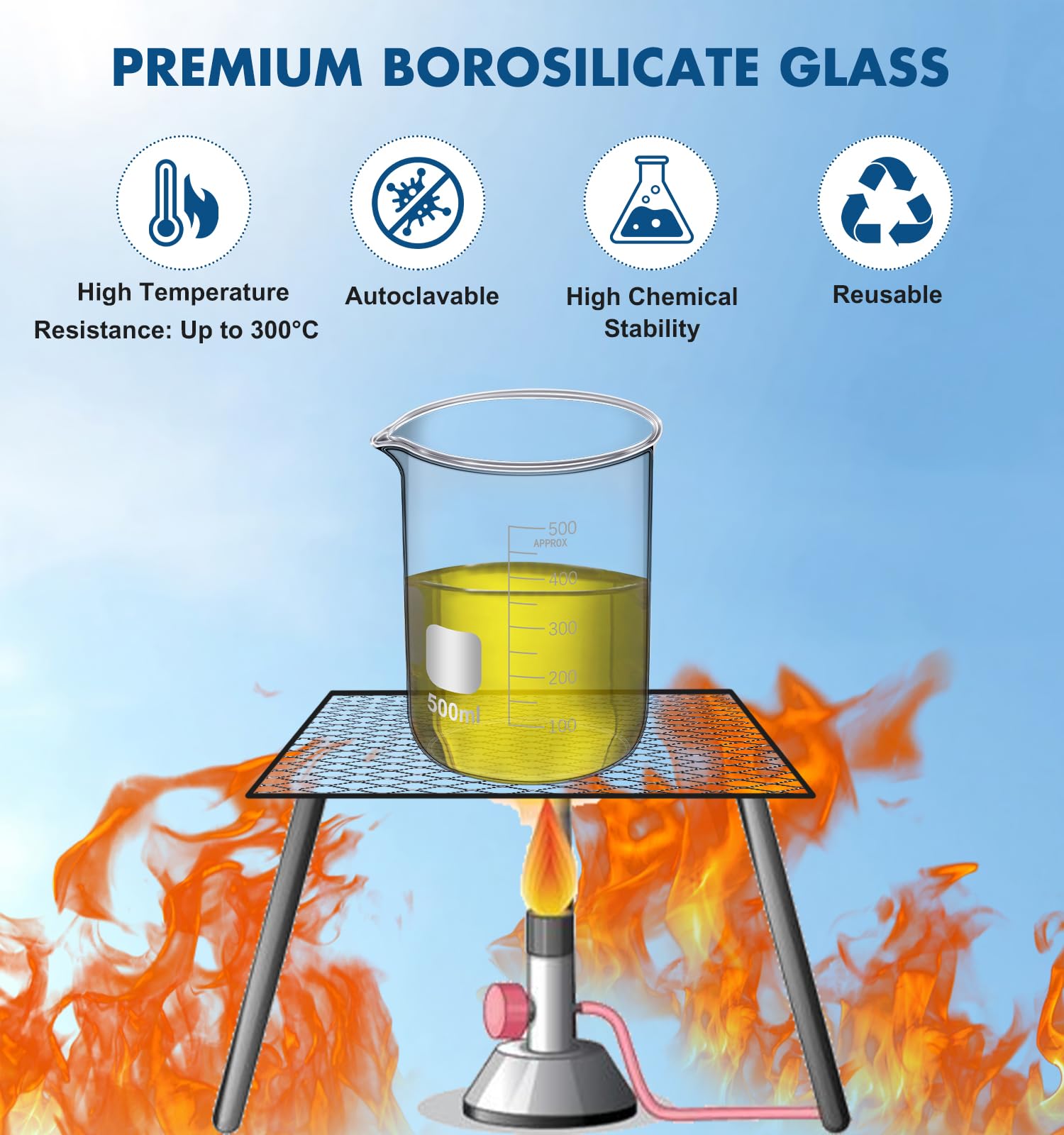 FOUR E'S SCIENTIFIC Glass Beaker Set, 19-Piece Labware Kit — Amazon image 2