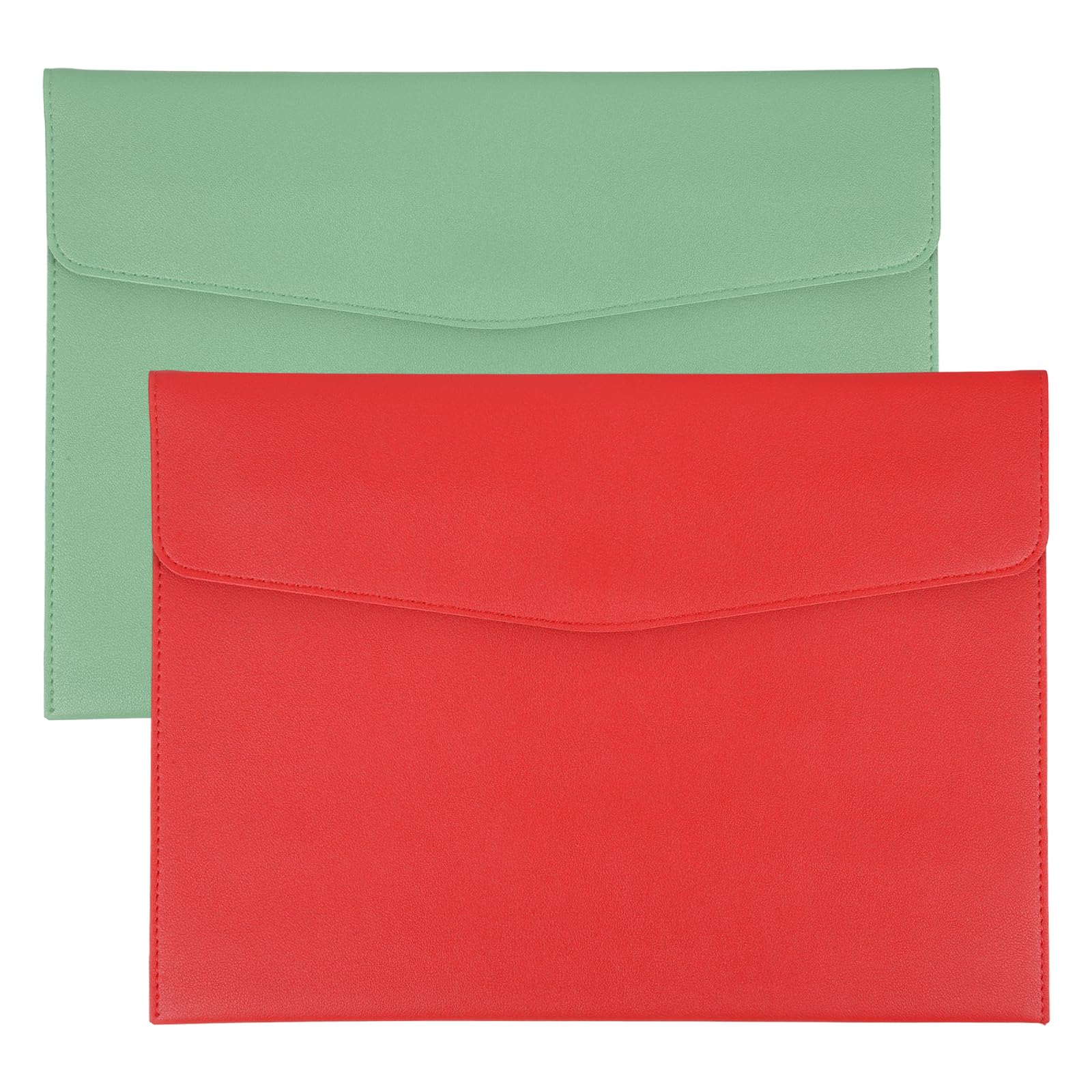 PATIKIL 2Pcs PU Leather A4 File Folder, Document Holder Envelope Waterproof Napa Texture Filing Organizer Portfolio Folder Case with Magnetic Snap Closure for Home Office, Green, Red