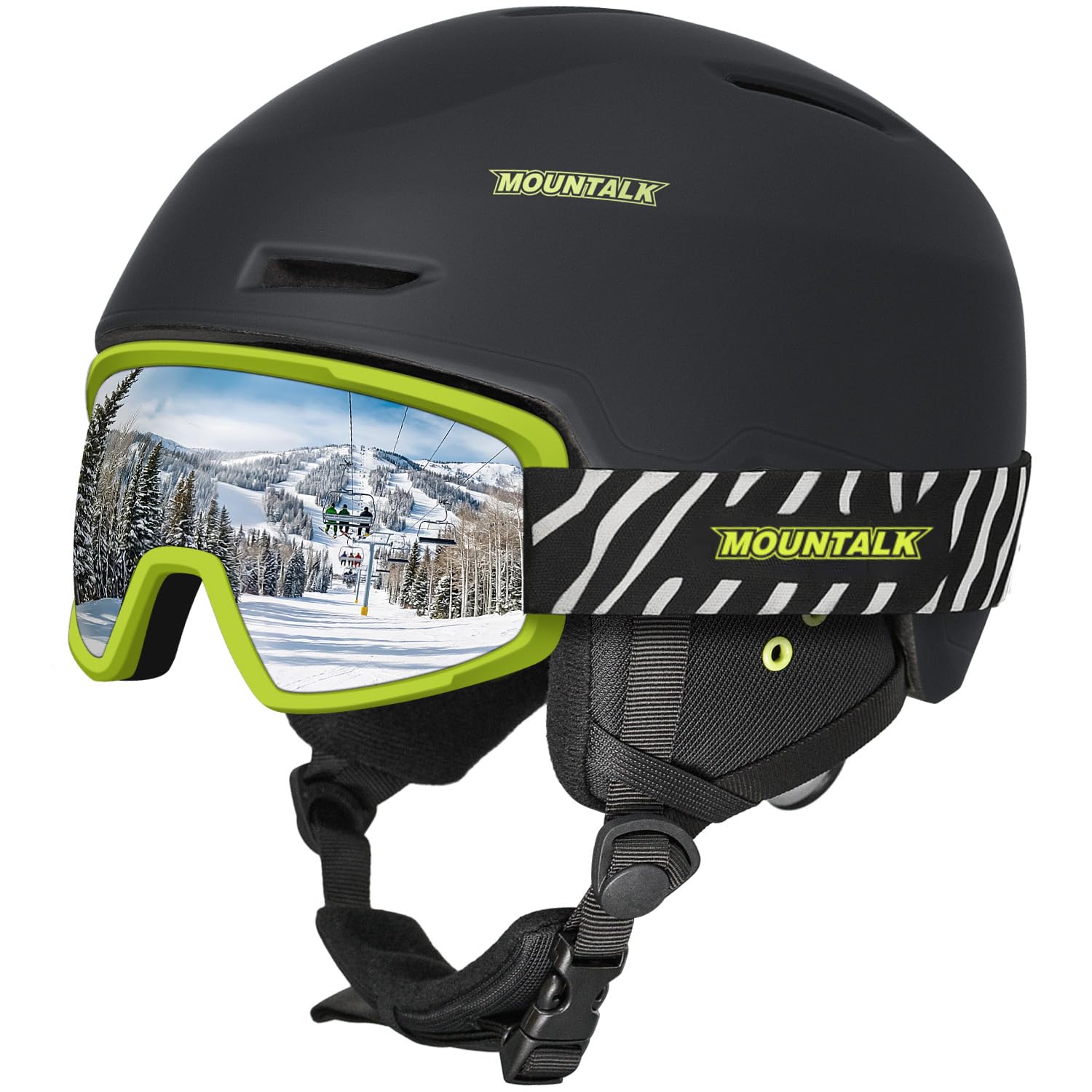 MOUNTALK Ski Helmet and Goggles for Men, Women & Kids - Lightweight in-Mold Snowboard Helmet with Adjustable Venting & OTG Anti-Fog Goggles - All-Weather Silver Mirror Lens