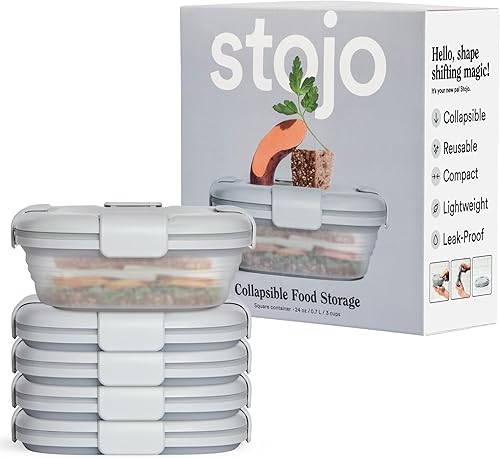 Miniatura 21 de STOJO Caja de sándwiches plegable – 24 onzas, recipiente reutilizable de almacenamiento de alimentos, cuenco de silicona para alimentos Aguamarina