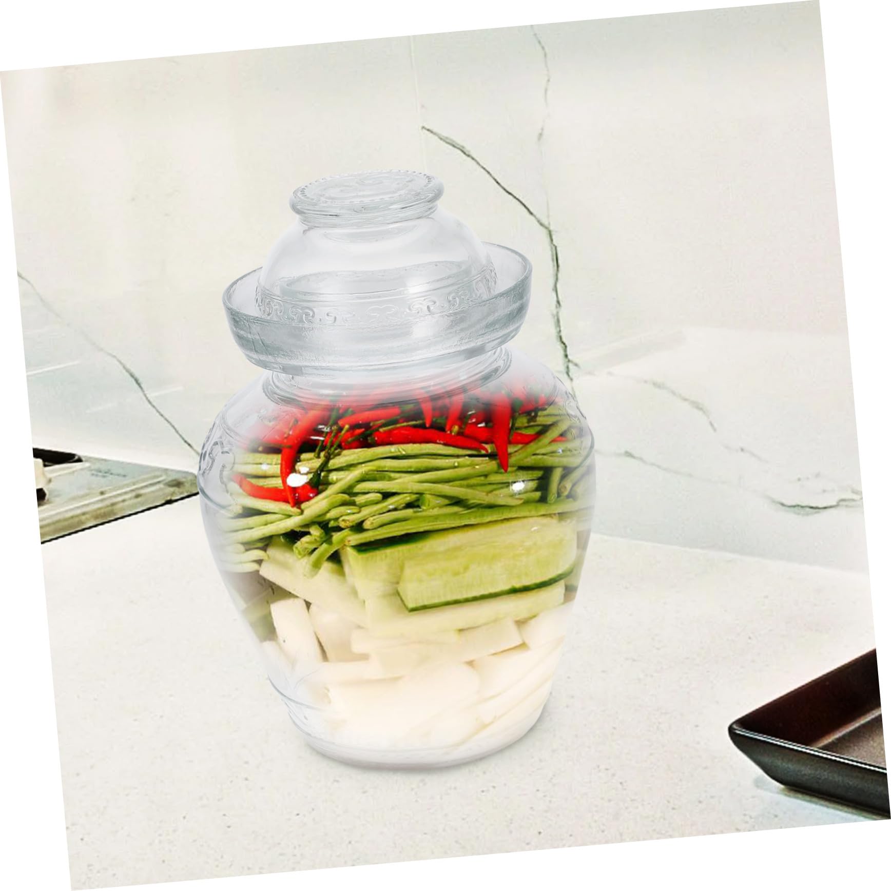 Tarro de Cristal Transparente para Cocina con Tapa Hermética, Diseño Moderno y Superficie Lisa, Adecuado para Fermentación de Pepinillos y Almacenamiento de Alimentos