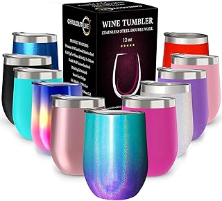 CHILLOUT LIFE 12 oz Stainless Steel Tumbler with Lid - Wine Tumbler Double Wall Vacuum Insulated Travel Tumbler Cup for Coffee, Wine, Cocktails, Ice Cream