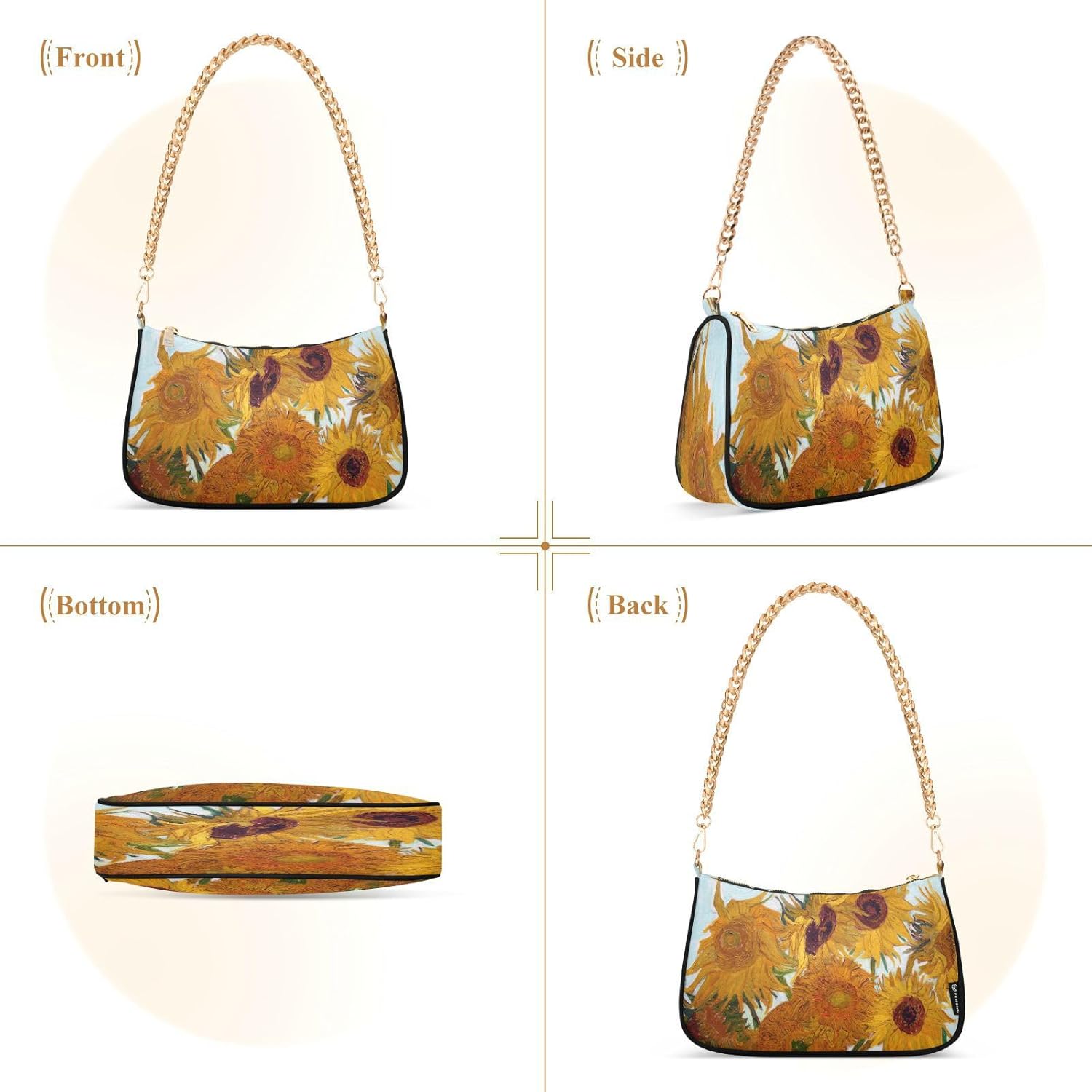 Shoulder Bags for Women Van Gogh Sunflower Hobo Tote Handbag Small Clutch Purse with Zipper Closure15