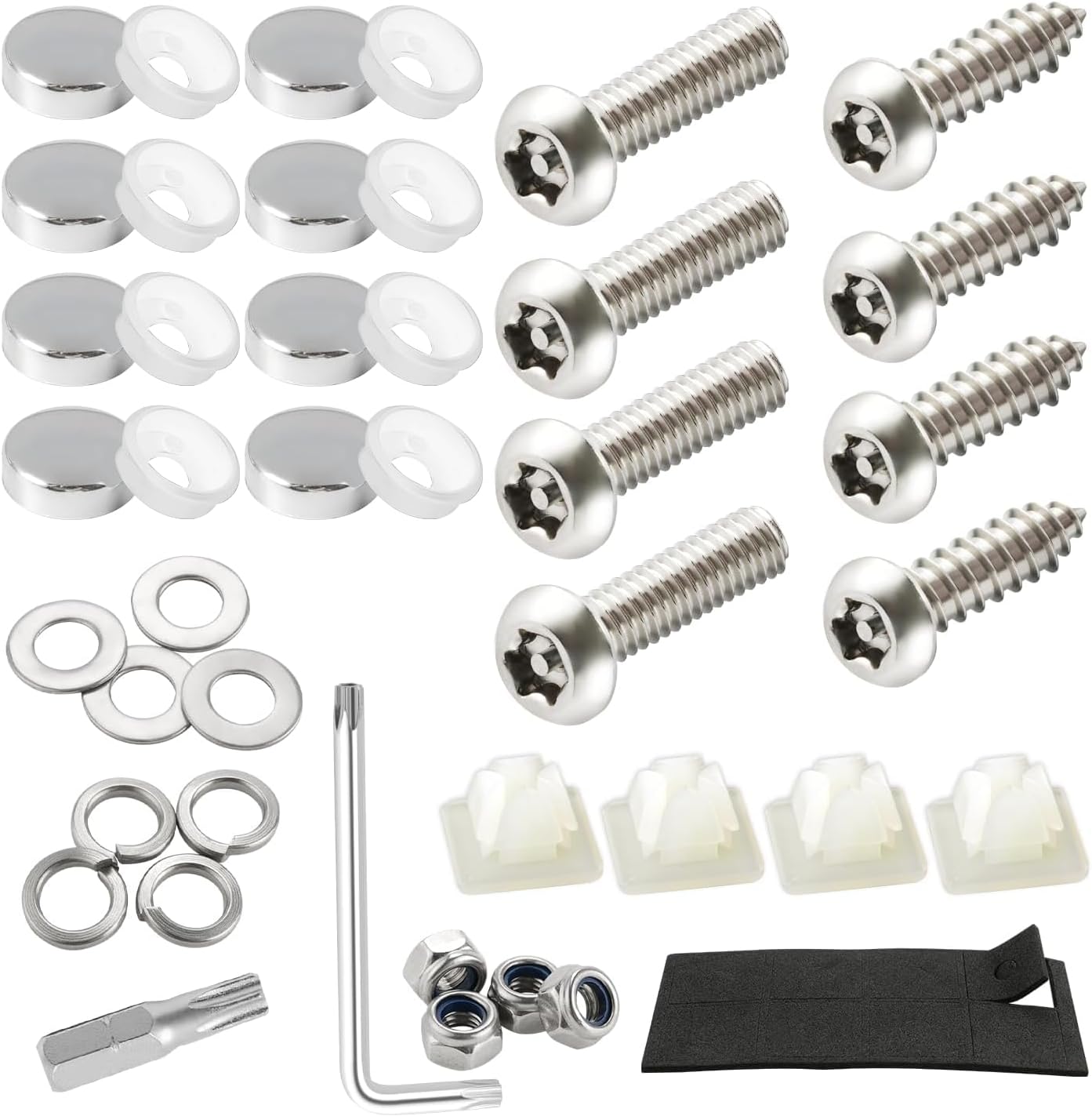 LivTee Anti Theft License Plate Screws Set for Securing Frames and Covers, License Plate Bolts, M6 (1/4″) Tamper Proof Screws, Fastener Nut, Caps Cover for Front Rear Frame Holder Mounting – Silver