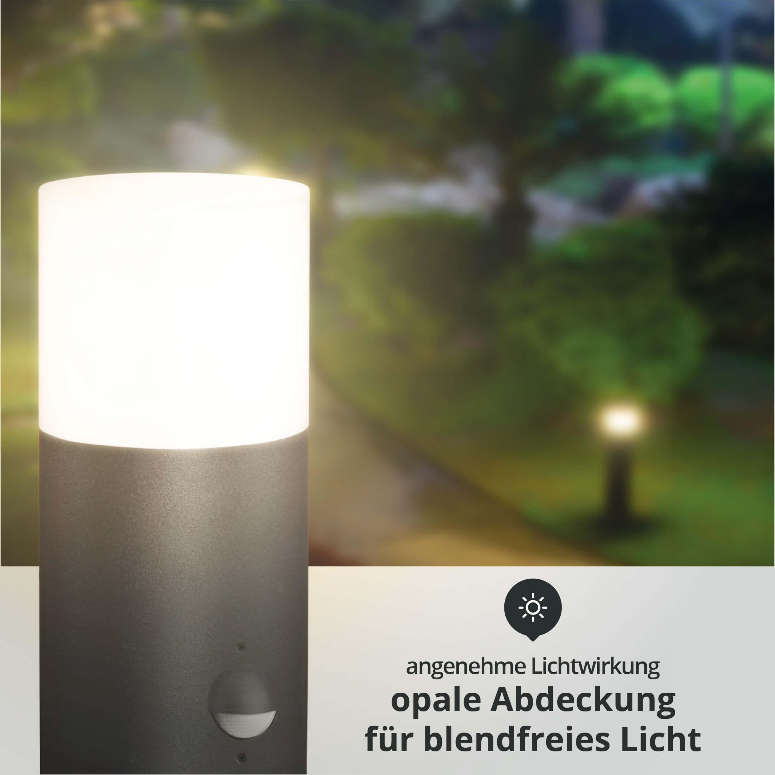 LED Universum - Wegeleuchte 80cm Rund Anthrazit mit Bewegungsmelder aus Aluguss Außenleuchte witterungsbeständig für LED Leuchtmittel E27 Gartenleuchte IP44